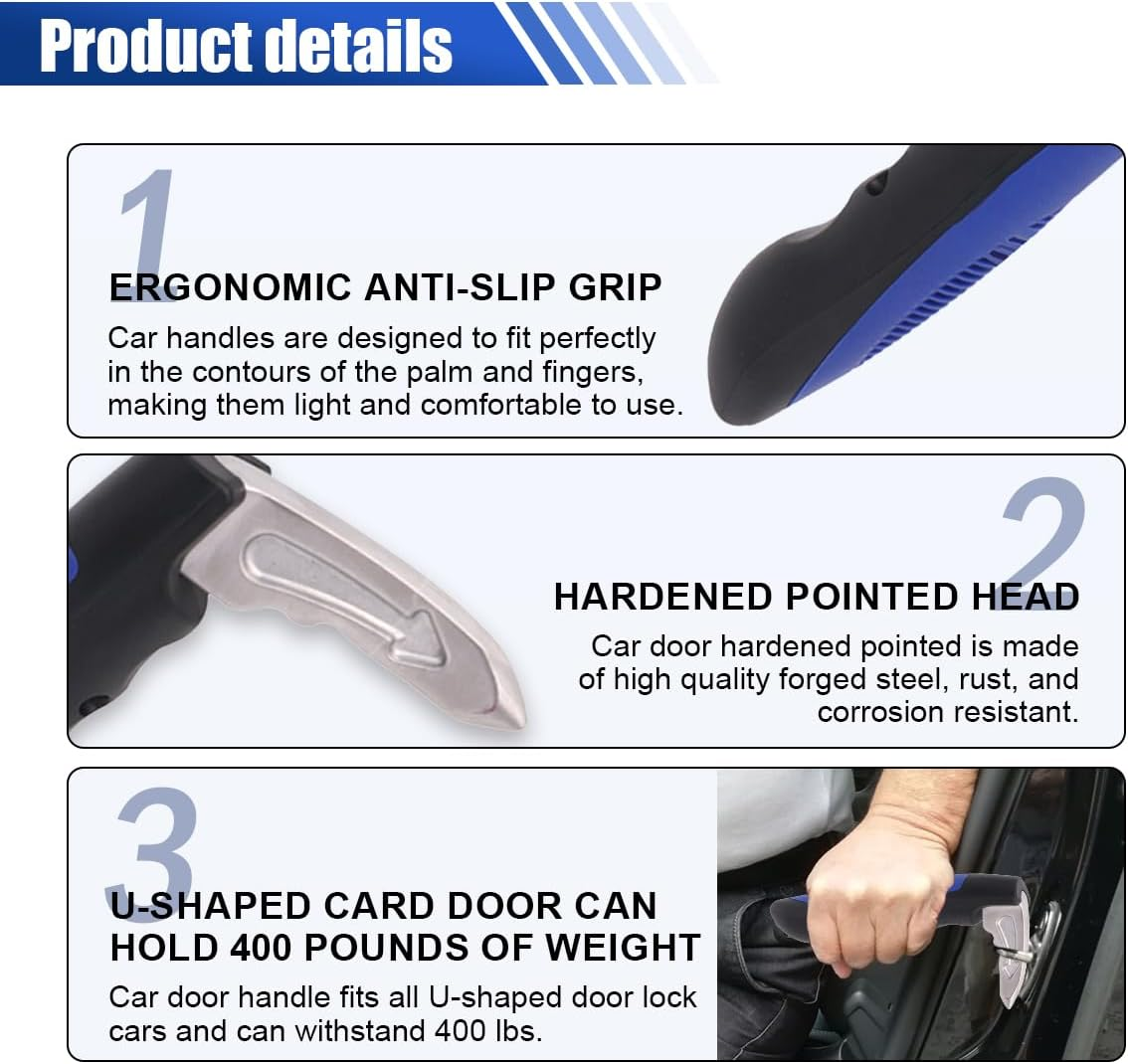 Car Handle Assist, Multifunction Auto Door Assist Handle, Car Door Assist Support Handle for Elderly and Handicapped, Window Breaker Emergency Tool, Grab Bar Handle (Blue 2 PCS) image number 6