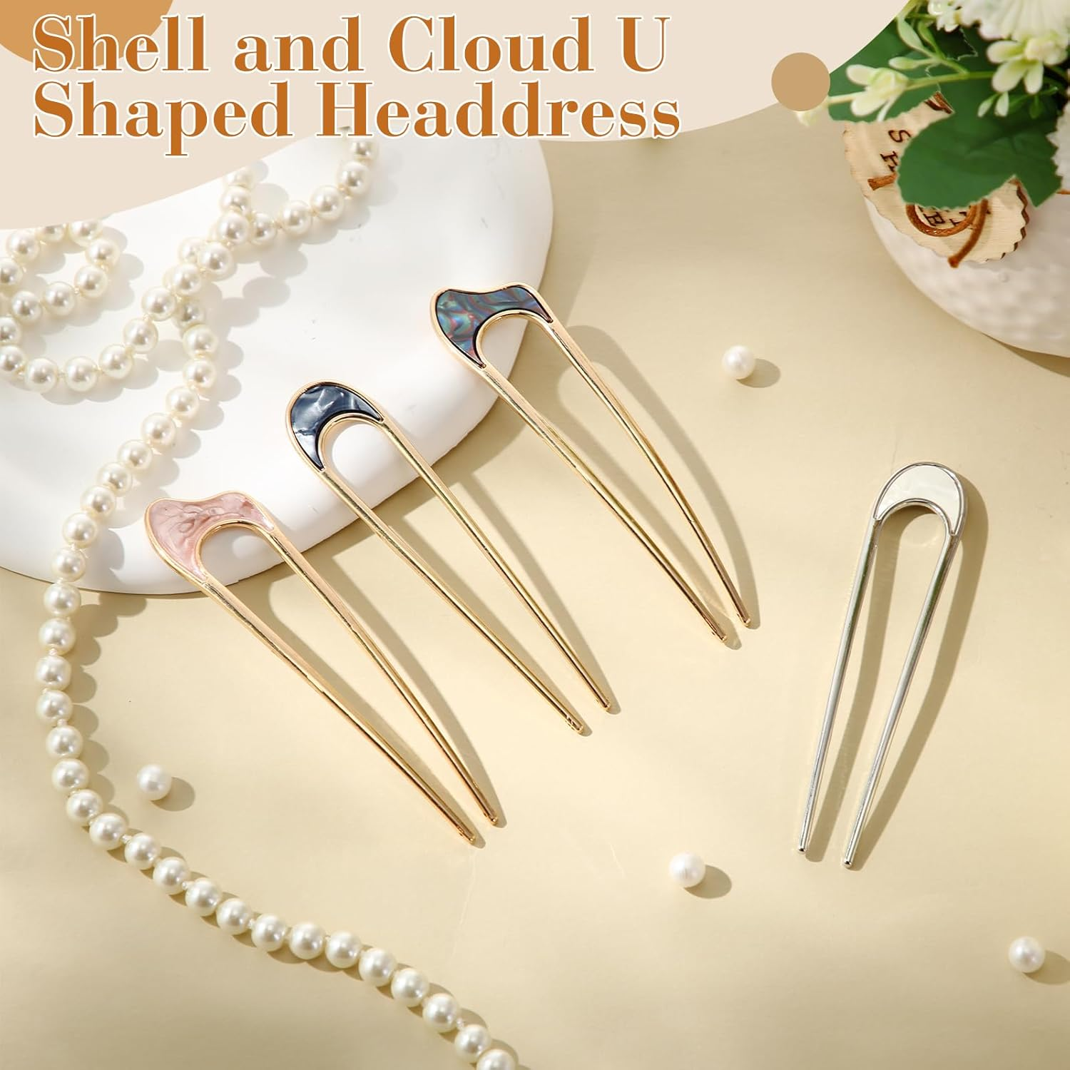 Chuangdi 4 Pieces U Shaped Hair Fork Vintage Metal Hair Pin Stick Elegant Headdress Accessory for Woman Girl(U Gold and Silver) image number 1