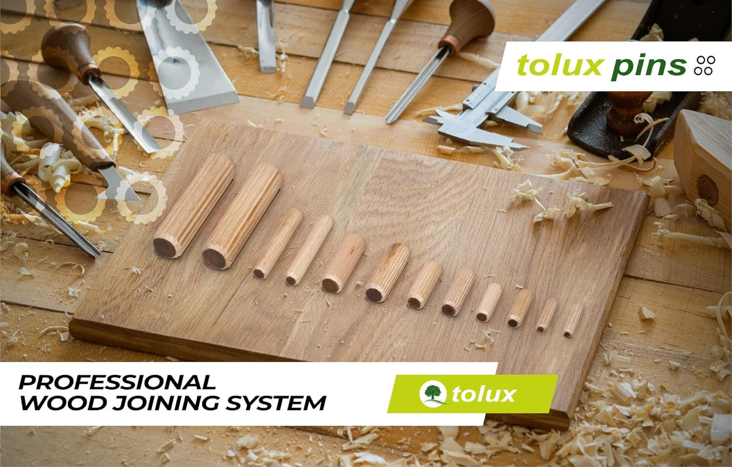 Tolux Wooden Dowels 8X32 [Mm] Pack of 100 Pcs, Wooden Dowel Pins, Grooved Dowels, Wood Plugs, Made Out of Beech Wood in Accordance to DIN 68150. image number 3