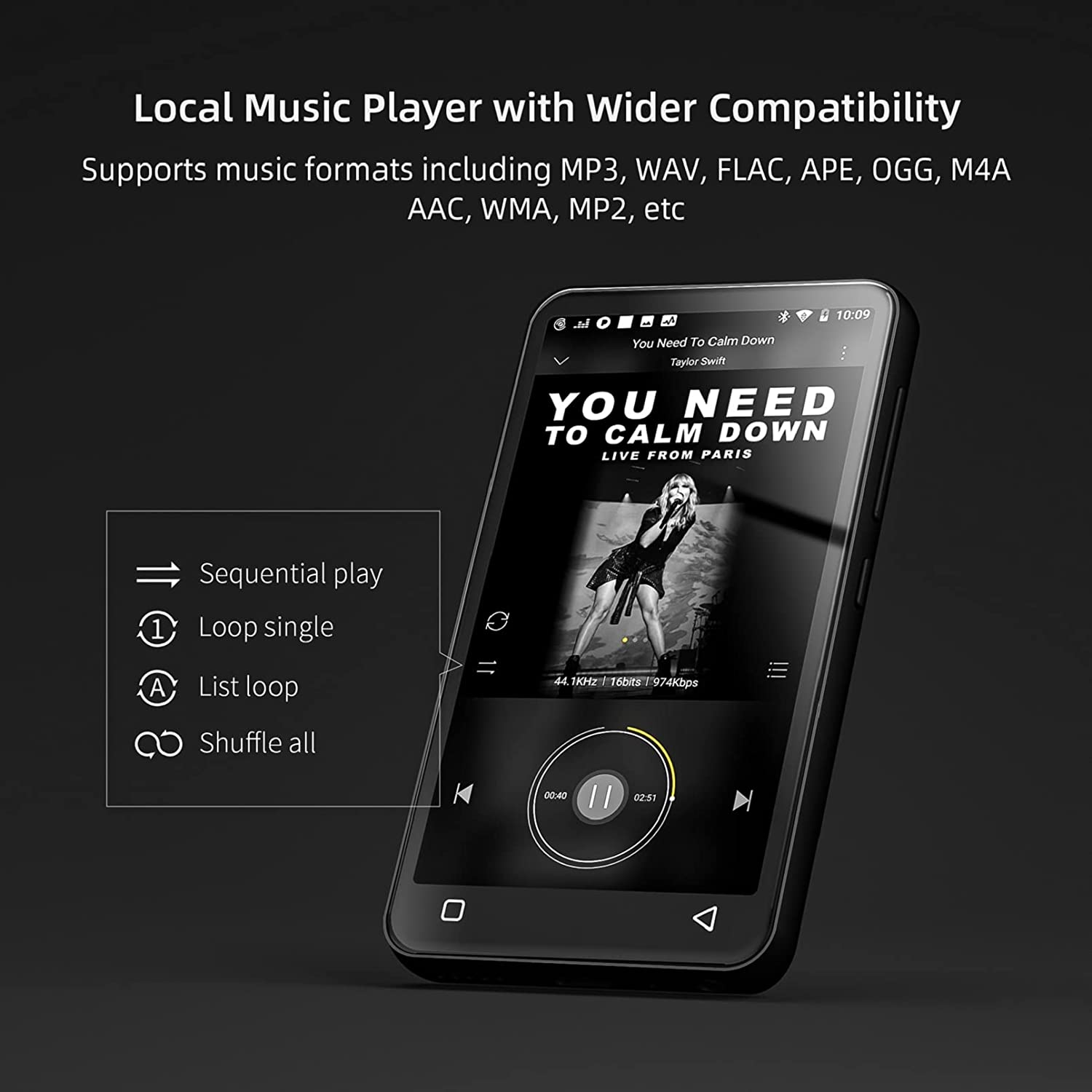 MP3 Player with Bluetooth and Wifi, 4" Full Touch Screen MP4 MP3 Player with Spotify, Android Streaming Music Player with Pandora, Portable Hifi Walkman Digital Audio Player with Speaker (Black) image number 3