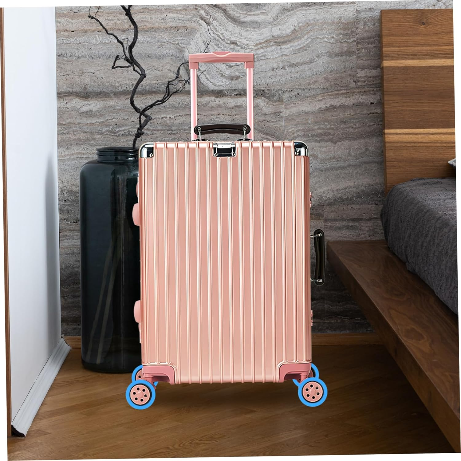 Anneome 8Pcs Rubber Luggage Wheel Covers Noise Reduction Suitcase Wheel Protectors for Travel Suitcases, Lake Blue Luggage Caster Covers Suitable for Hardwood Floors image number 5