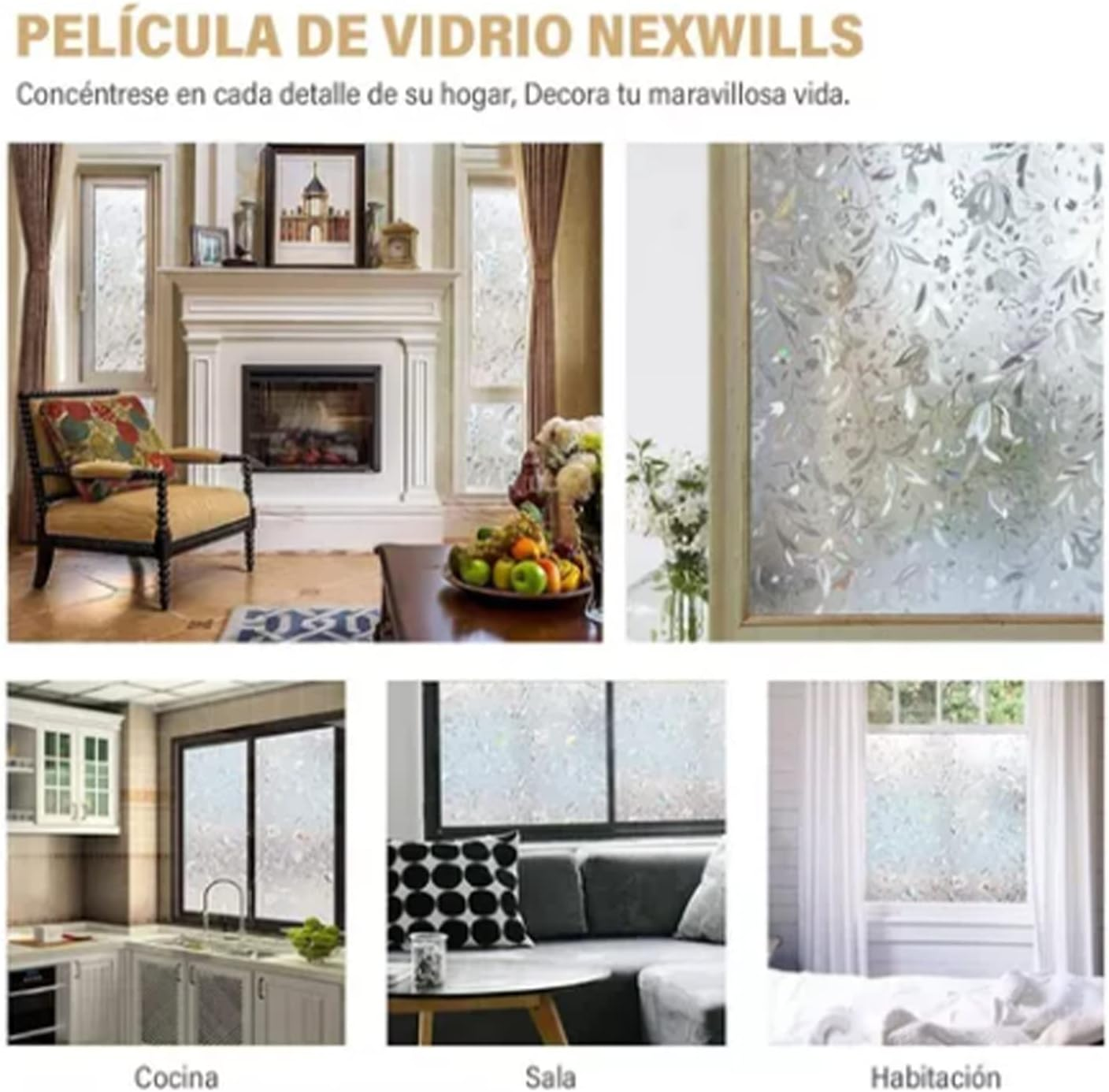 Window Decorations 60X300Cm 3D Pattern Self Adhesive Window Privacy Film Static Cling Window Sticker for Home Office image number 4