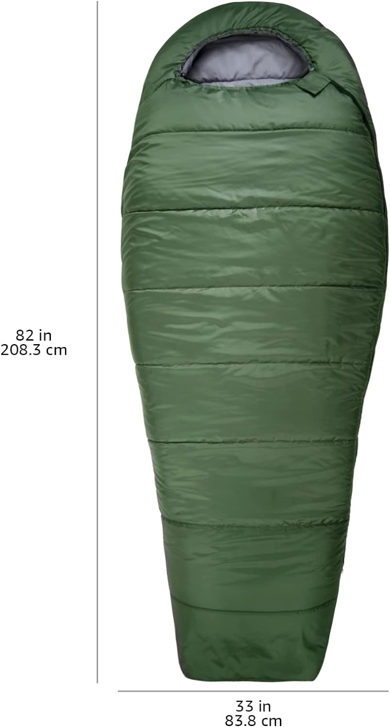Amazon Basics 3-Season -7 Degree C Mummy Sleeping Bag for Camping and Hiking, Olive Green image number 4