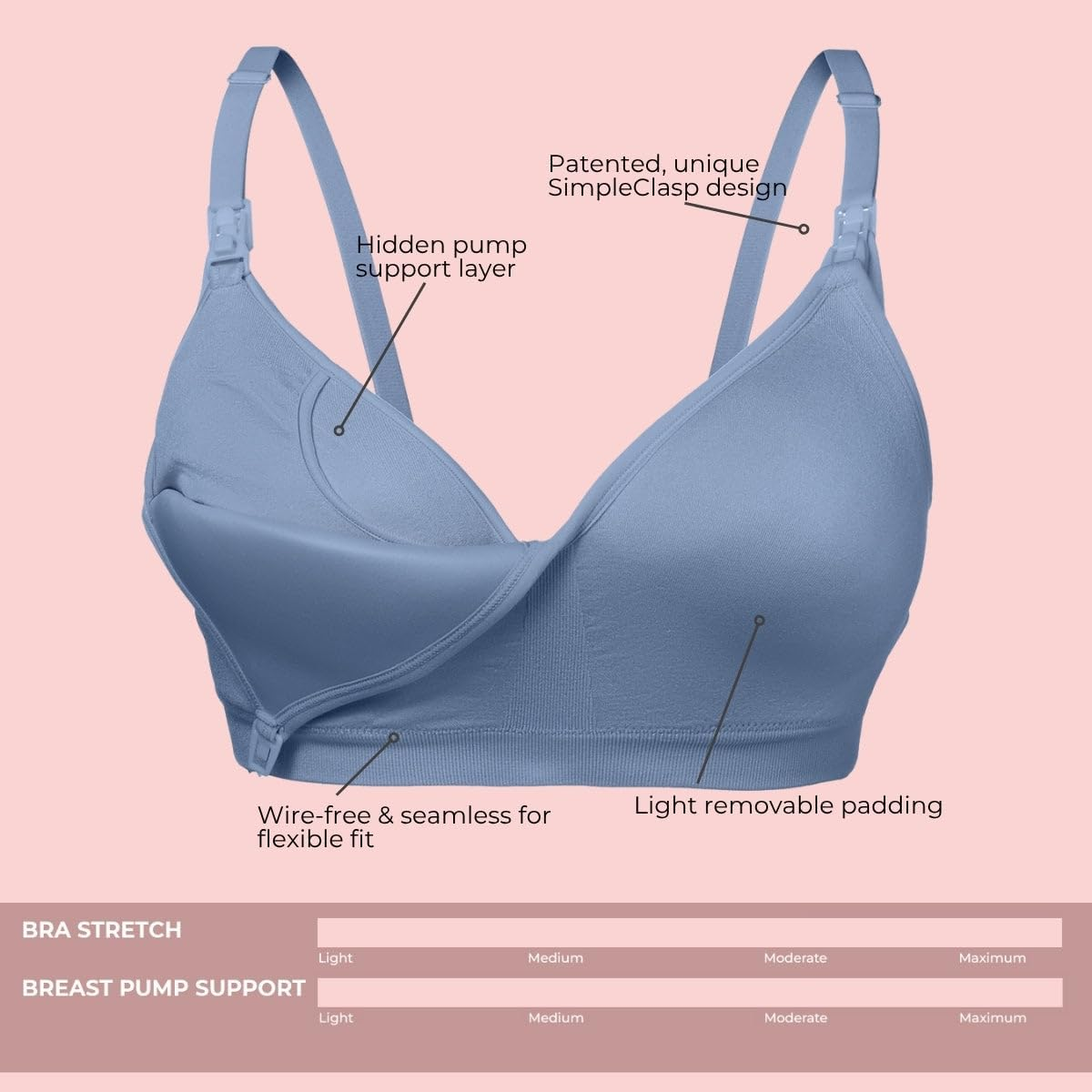Supermom Hands Free Pumping and Nursing Bra - Hands Free Nursing Bra for Pumping - Breastfeeding Bras for Women, Indigo - Seamless, Medium image number 5