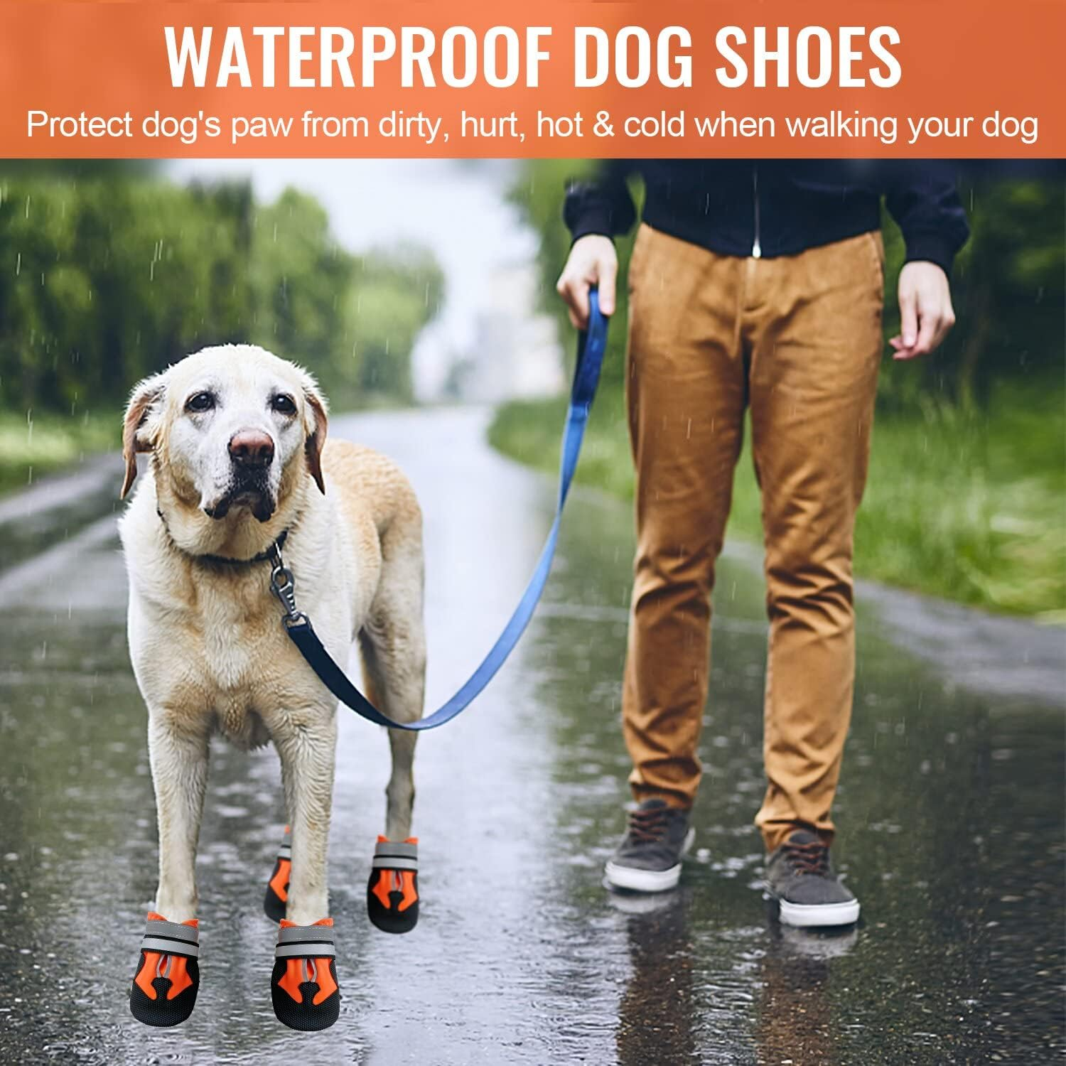 ZOKBOM Dog Boots Breathable,4 Pcs Waterproof Dog Shoes with Adjustable Safe Reflective Straps, Wear-Resistant and Rugged Anti-Slip Sole Outdoor Pets Paw Protectors for Small Medium Large Dog (M) image number 1