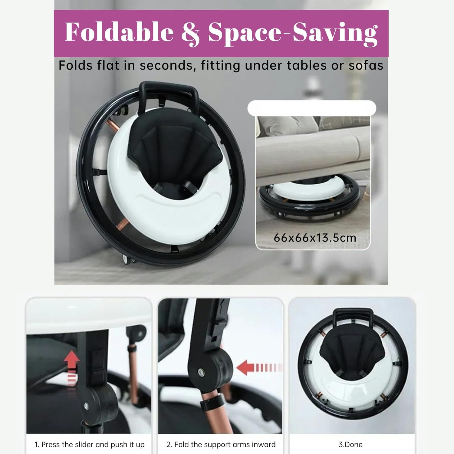 Baby Walker 6-12 Months, 10-Level Adjustable Height Foldable Baby Jumper & Mobile Baby Walker with 360&deg; Wheels, Rosegold Aluminum Frame & Wide Stable Base for Infants 6-18 Months image number 6