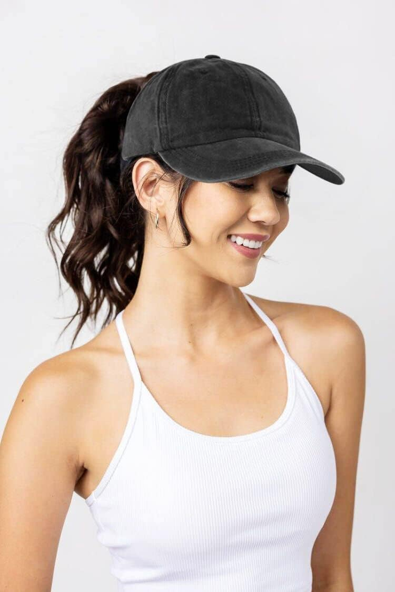 Eohak Ponytail Baseball Hat Distressed Retro Washed Womens Twill image number 2