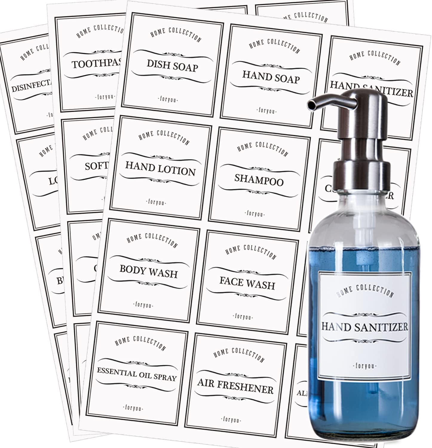 36 PCS Printed Label Stickers for Bottles, Prefdo Waterproof Minimalist Farmhouse Labels for Bathroom Kitchen Hand Soap Shampoo Conditioner Lotion Dispenser Bottles Containers(Black) image number 6