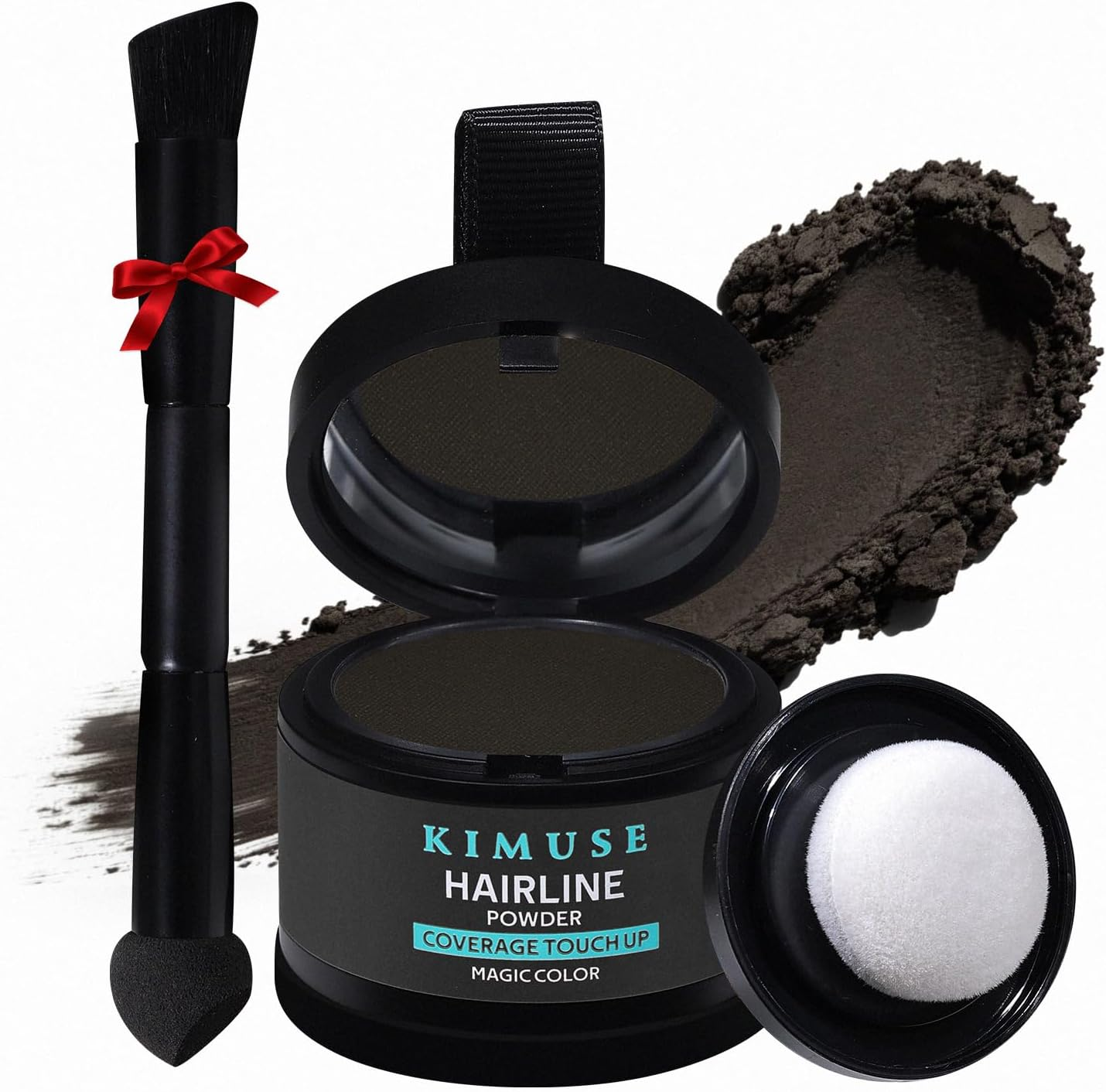 KIMUSE Hairline Powder, Root Touch up Hair Color, Instantly Conceals Hair Loss, Bald Spot Thin Hair Powder with Dual-Ended Hairline Brush for Women and Men, Transfer-Proof & Sweat-Proof (Medium Brown)