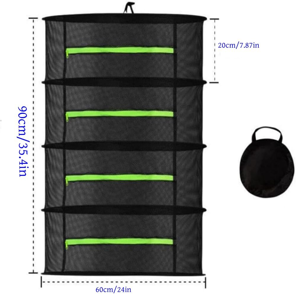 Herb Drying Rack Black Hanging Mesh Dryer Net Hydroponics Plants Flower Buds Weed Dry Rack with Zipper(Black 4-Layer) image number 2