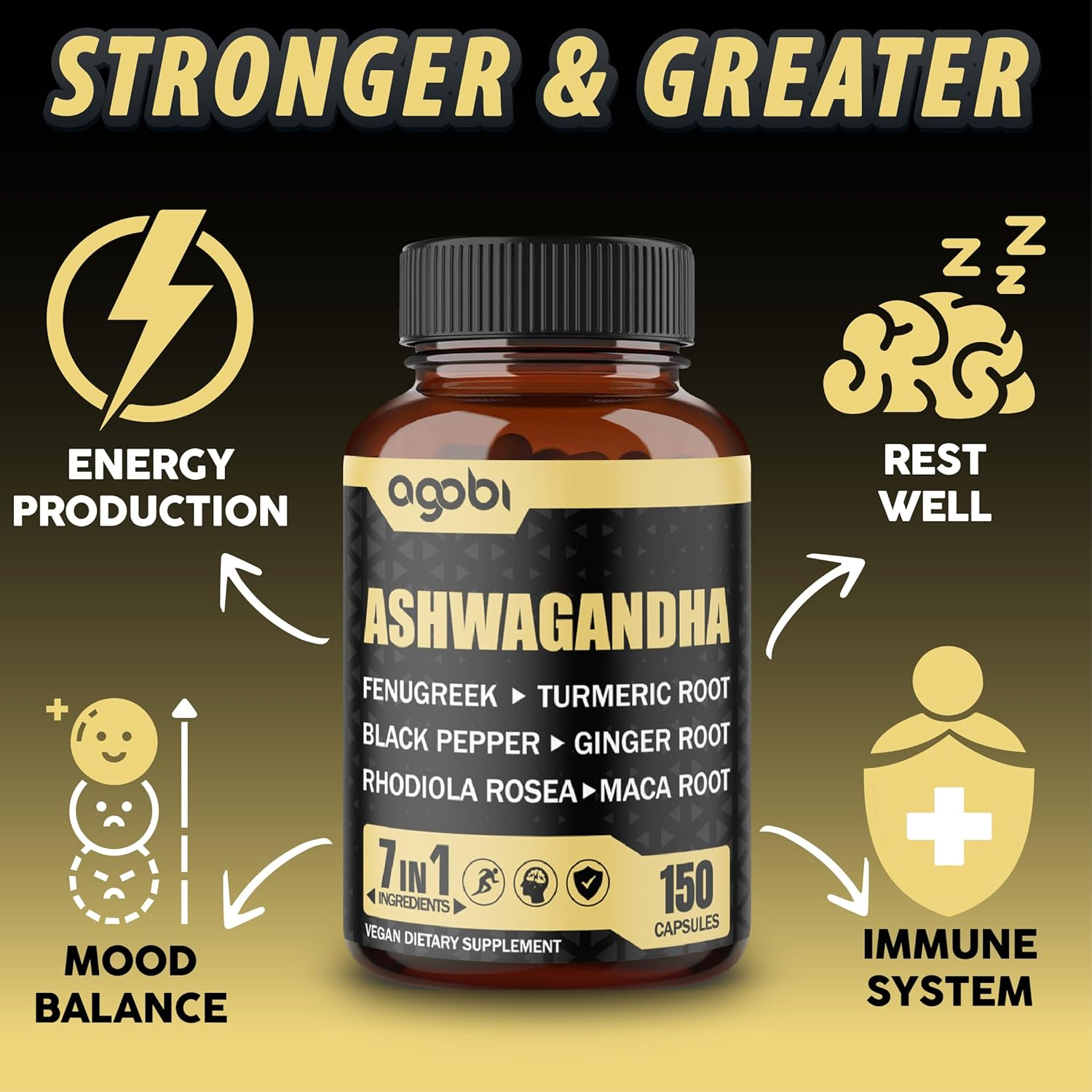 Ashwagandha Extract Capsules - 7In1 with Fenugreek, Maca, Turmeric, Rhodiola, Ginger & Black Pepper - 8050Mg Equivalent - 5 Month Supply. image number 6
