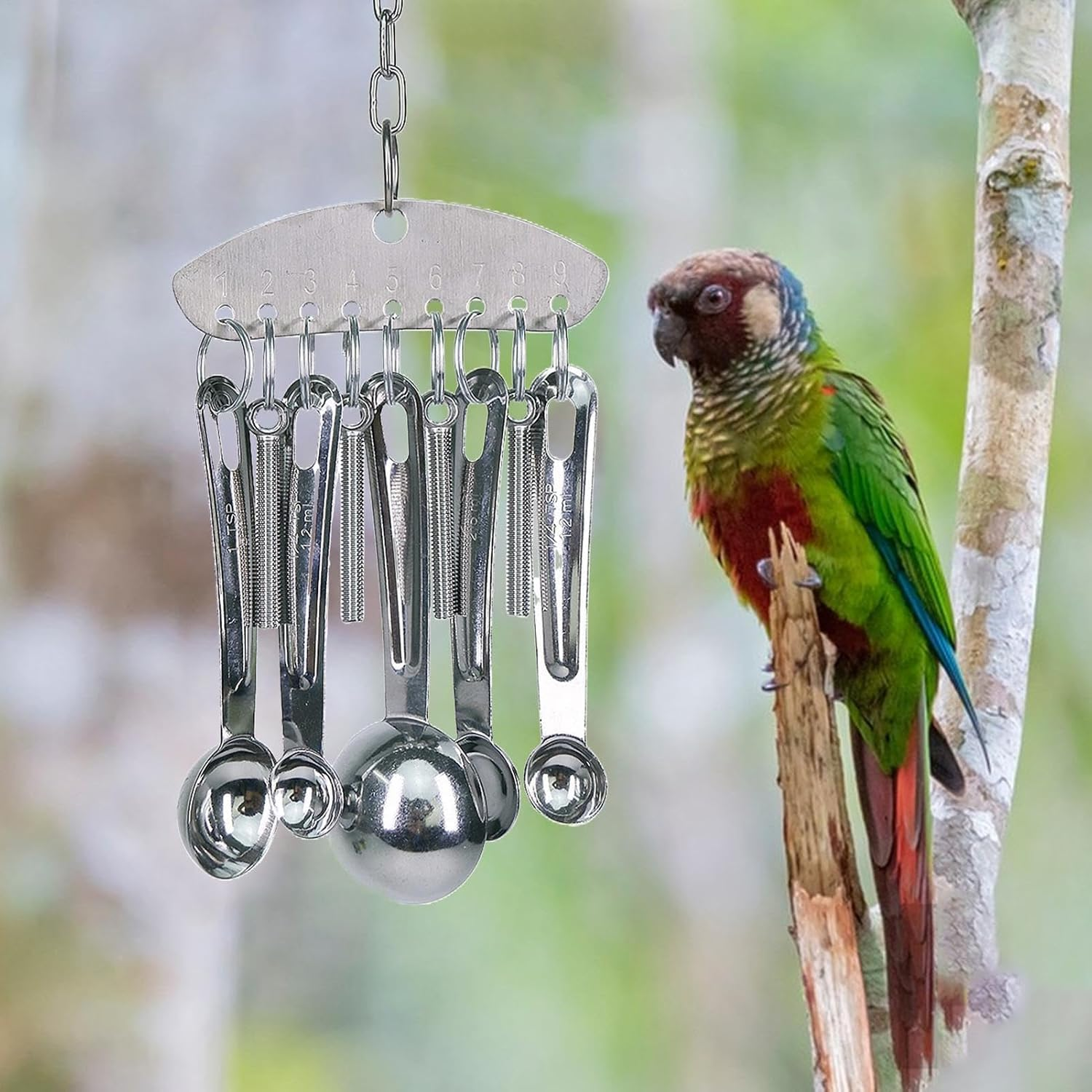 Yeanifeana Durable Stainless Steel Bird Chew Toy with Ring Bell - Parrot Chew Toy for Beak Conditioning and Entertainment, Safe and Fun Spoon Design for Small to Medium Birds (A) image number 1