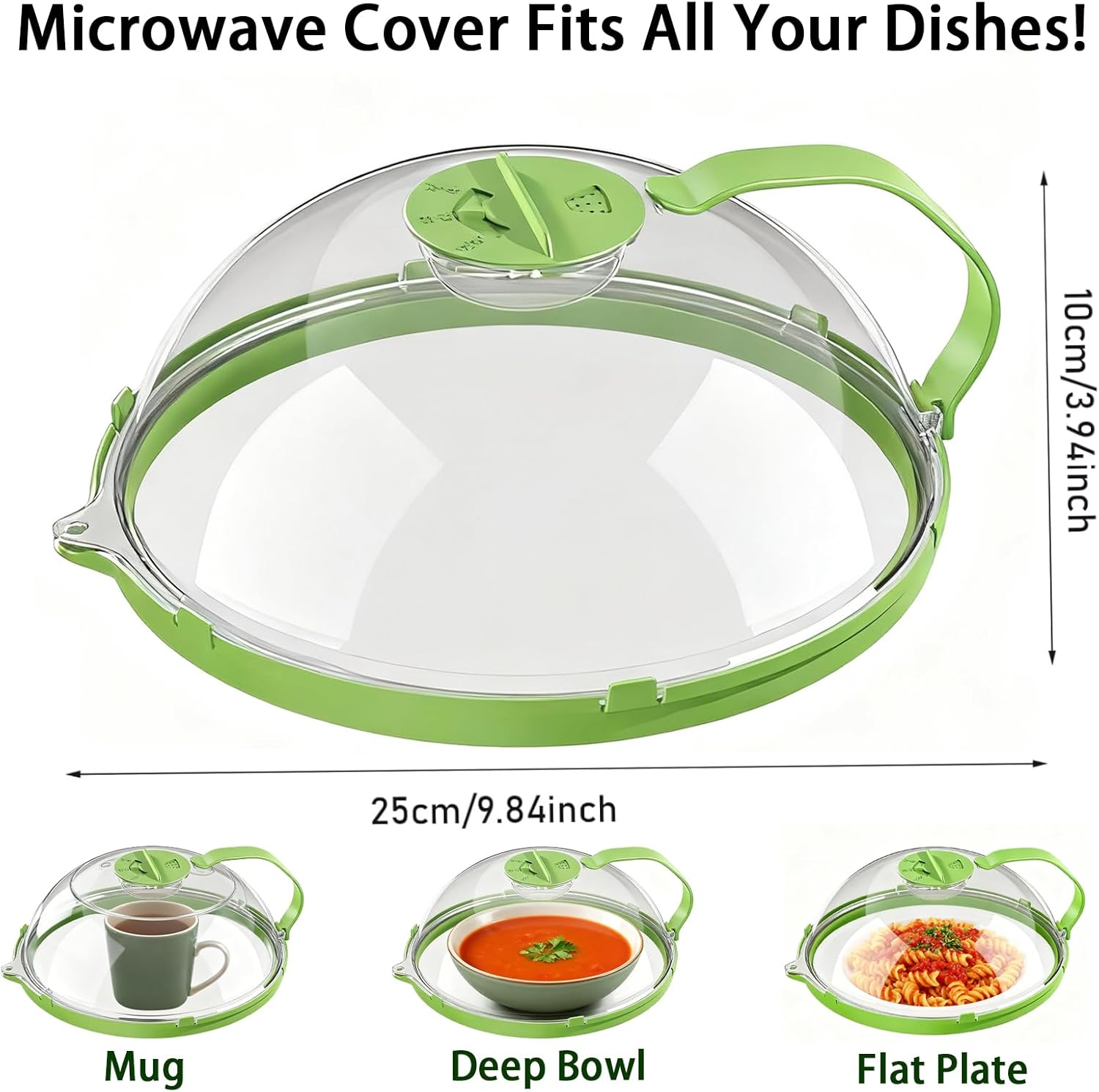 Microwave Splash-Proof Lid, Transparent with Handle and Tray, Adjustable Steam Hole Microwave Food Cover, 10.2X3.9 Inch Kitchen Magnetic Lid image number 4