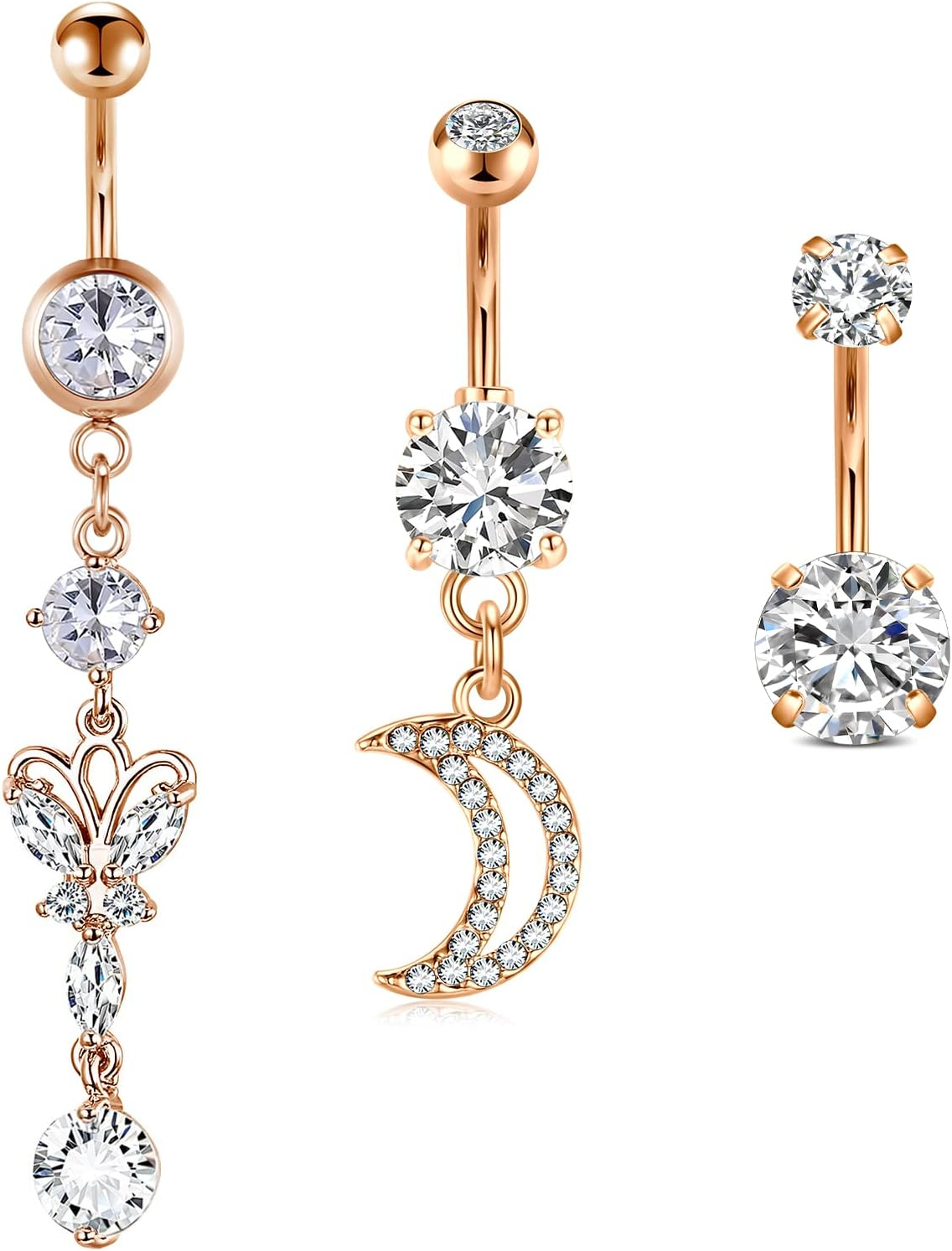 Zolure 14G 10MM Belly Button Ring Hypoallergenic Dangling Clicker Hoop Belly Piercing Jewelry for Women