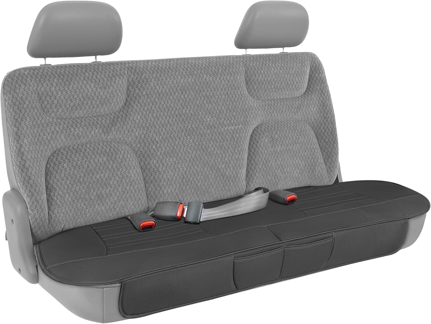 Motor Trend Faux Leather Padded Rear Bench Car Seat Cover with Storage Pockets image number 3