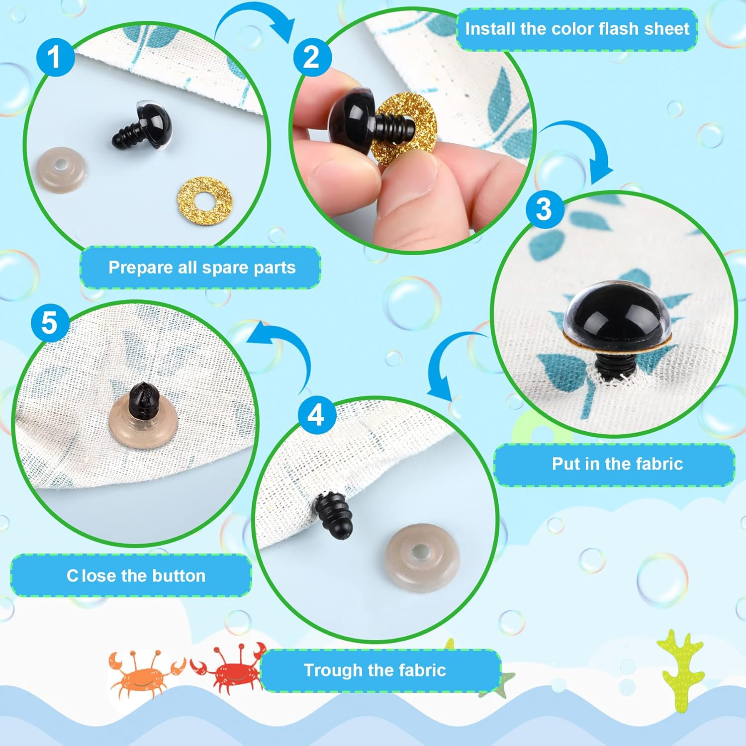 UPINS 90Pcs Safety Eyes and Noses for Amigurumi Large Plastic Craft Crochet Eyes for Stuffed Animals DIY Puppet Bear Toy Doll Making Supplies - Multicolor-1 image number 4