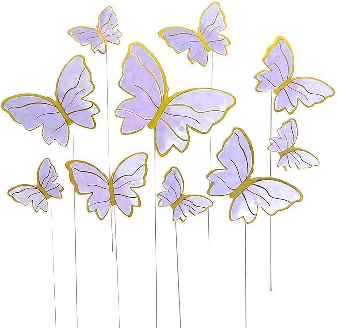 Purple Butterfly Cake Toppers, 11Pcs Butterfly Cupcake Toppers Happy Birthday Metal Gold Happy Birthday Cake Topper for Girls Women'S Birthday Cake Party Decorations image number 5