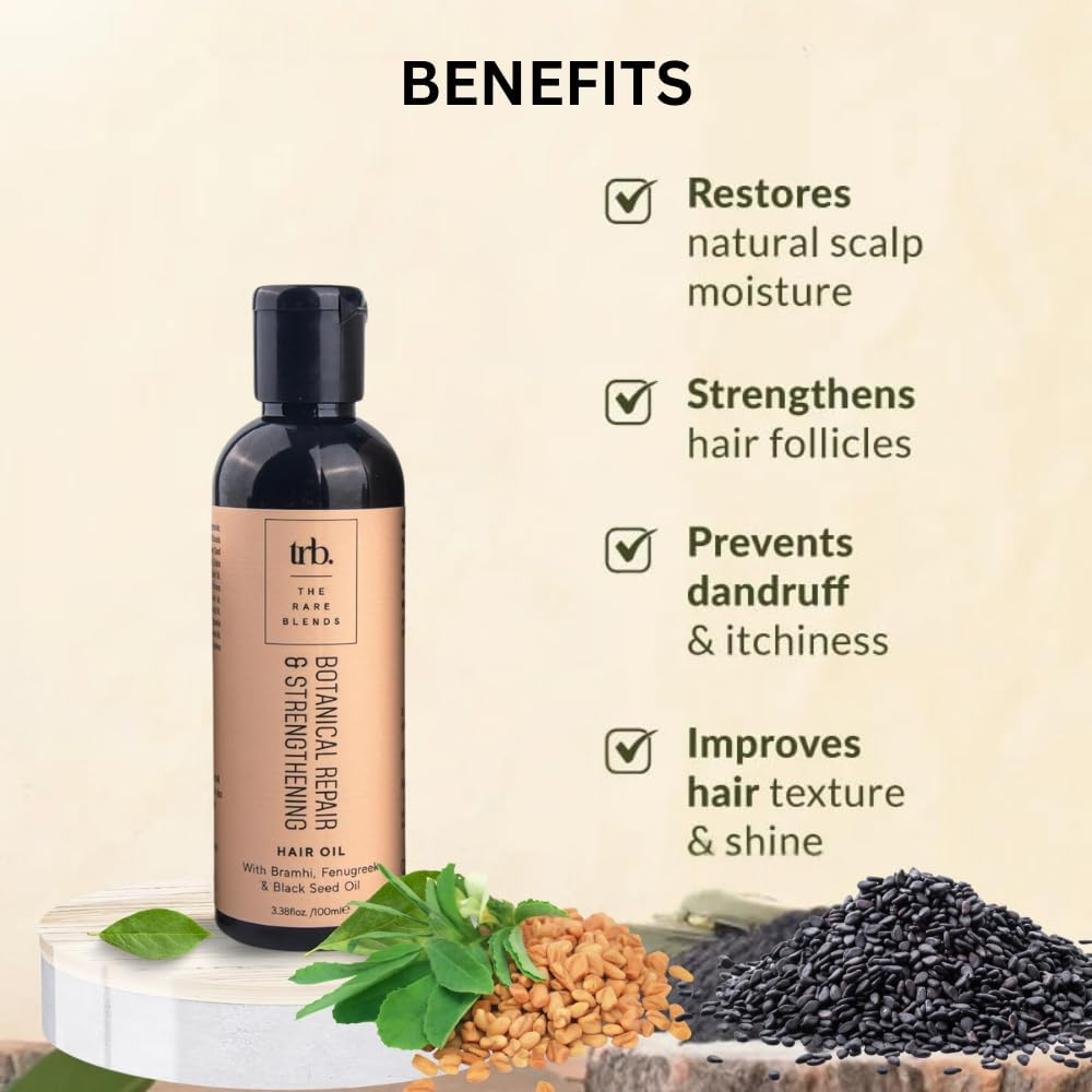 TRB. the RARE BLENDS Botanical Repair & Strengthening Hair Oil/16 Plant Oils - Nourish & Fortify/Nutrient Powered Hydration & Shine/Bond Building 3 Layer Repair/For Men and Women/100Ml image number 4