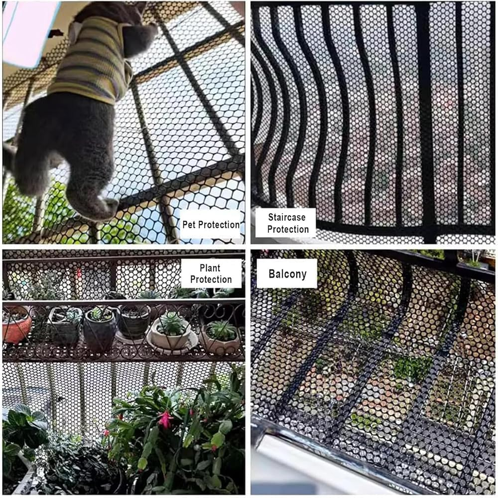 1 PCS Plastic Mesh Fence Roll with Zip Ties,15.7Inx16.4Ft,Chicken Protection Net for Dogs,Rabbits & Poultry - Chicken Netting - Snake Barrier - Balcony Netting for Pets - Balcony Cat Barrier,Black image number 6