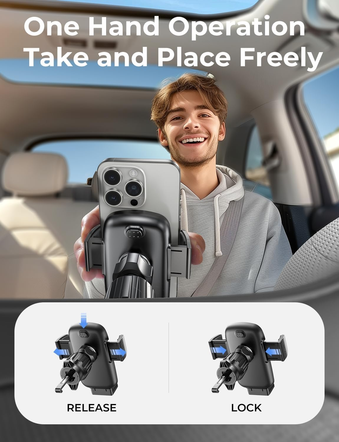 LISEN Car Phone Holder [2024 Upgrade] Air Vent Phone Holder for Cars [Never Slip & Fall] Super Stable Car Phone Mount Compatible with All Phones, Iphone 15 Pro Max plus 14 13 12 Series, Samsung S24 23 image number 2
