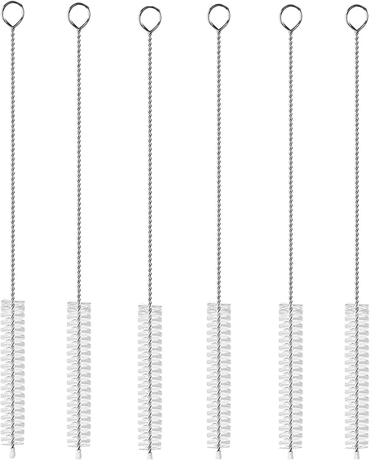 Flexible Nylon Bristle Straw Cleaning Brush Set, with Stainless Steel Handle, for Ultra Long Straw Brushes on Straw Cups, Water Bottles, and Tubes, Drinking Straw Cleaning Brush Set of 6 Pieces image number 1