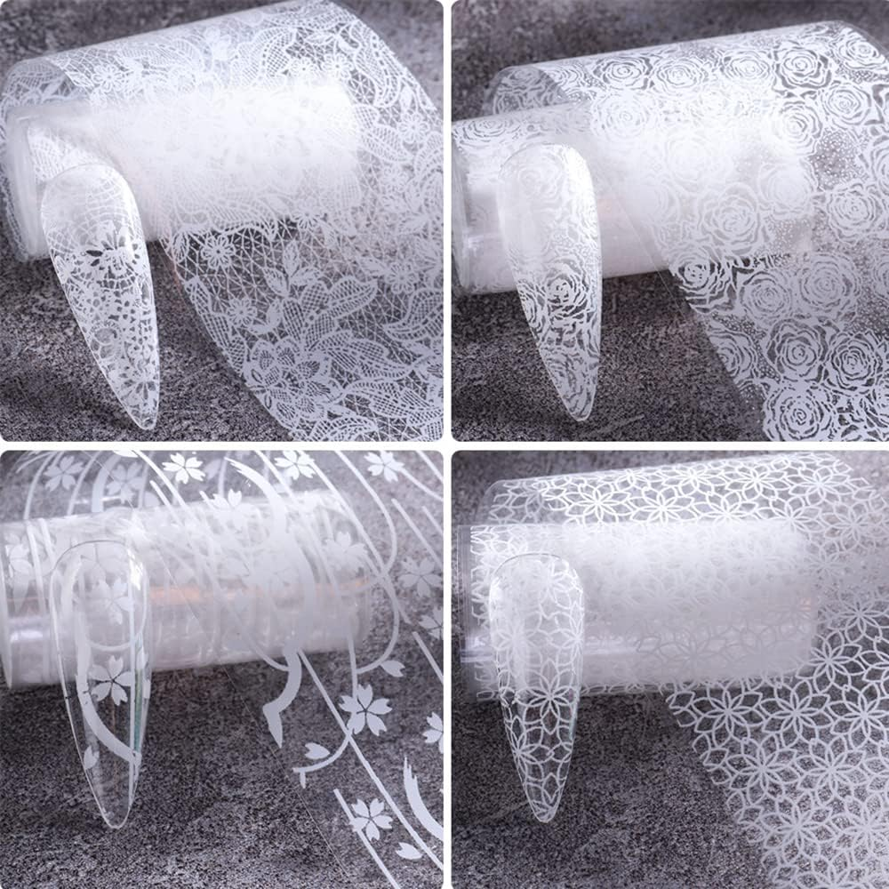 Lace Nail Art Foil Transfer Stickers Black White Flower Foil Transfers Decals Nail Supplies Starry Sky Lace Flowers Nail Foils Nail Art Adhesive Transfer Foils Sticker for Women Girls Manicure Tips image number 4