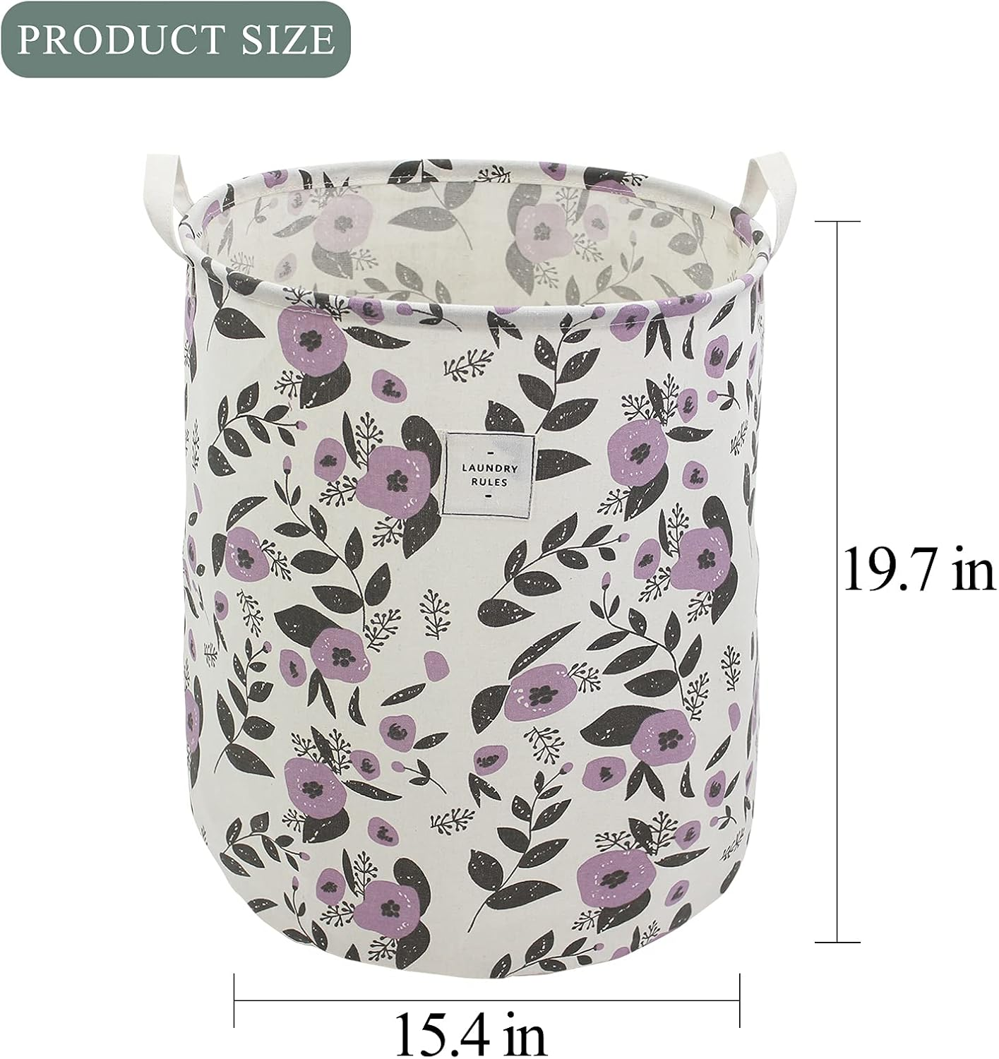 Mziart Collapsible Laundry Basket, Floral Printing Large Laundry Hamper for Baby Girls Kids Toys Clothes Organizer Foldable Storage Bin Waterproof Canvas Nursery Storage Basket with Handles (Purple) - Purple image number 2