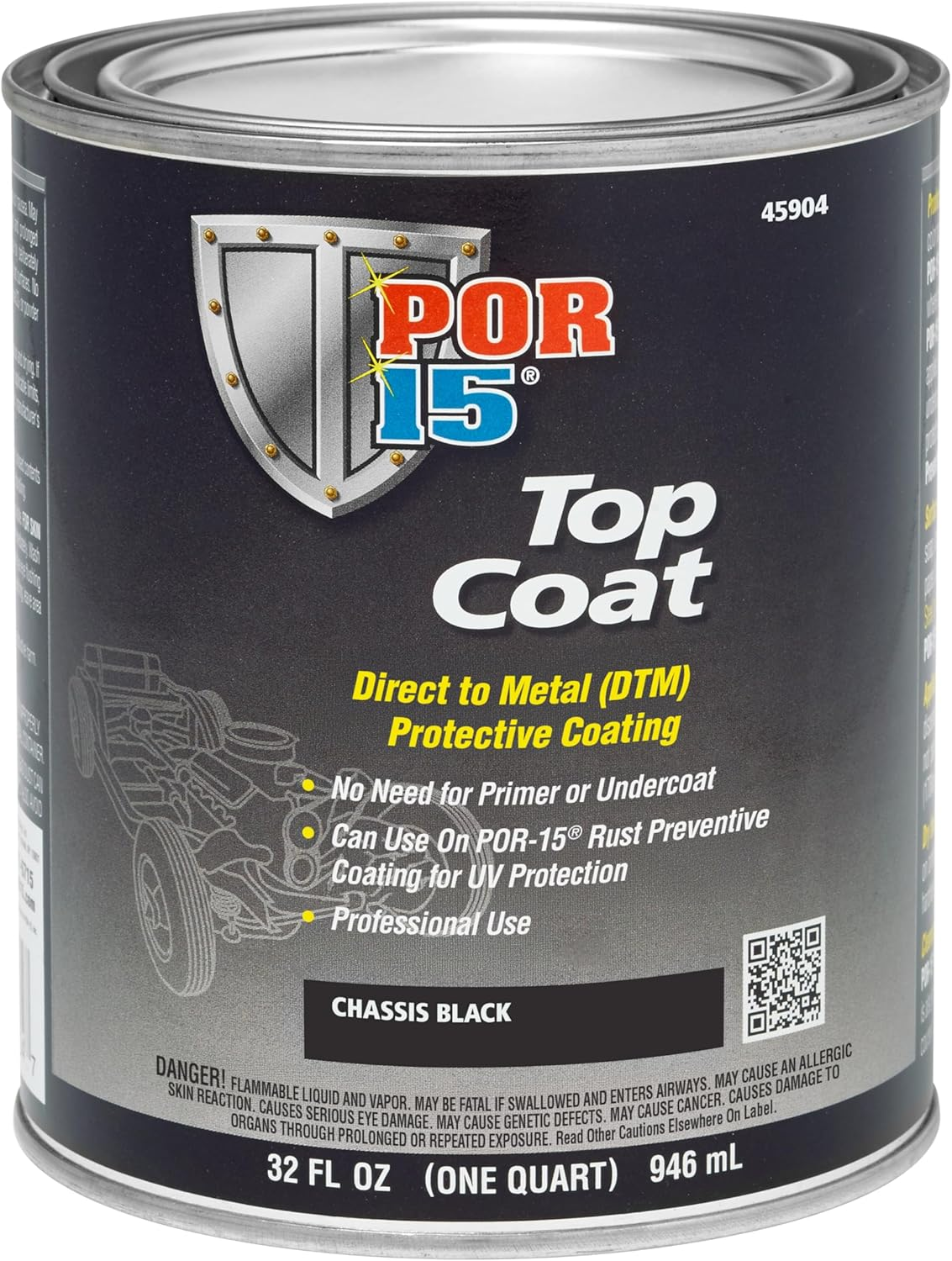 POR-15 (45904) Top Coat Chassis Black - 1 Quart image number 1