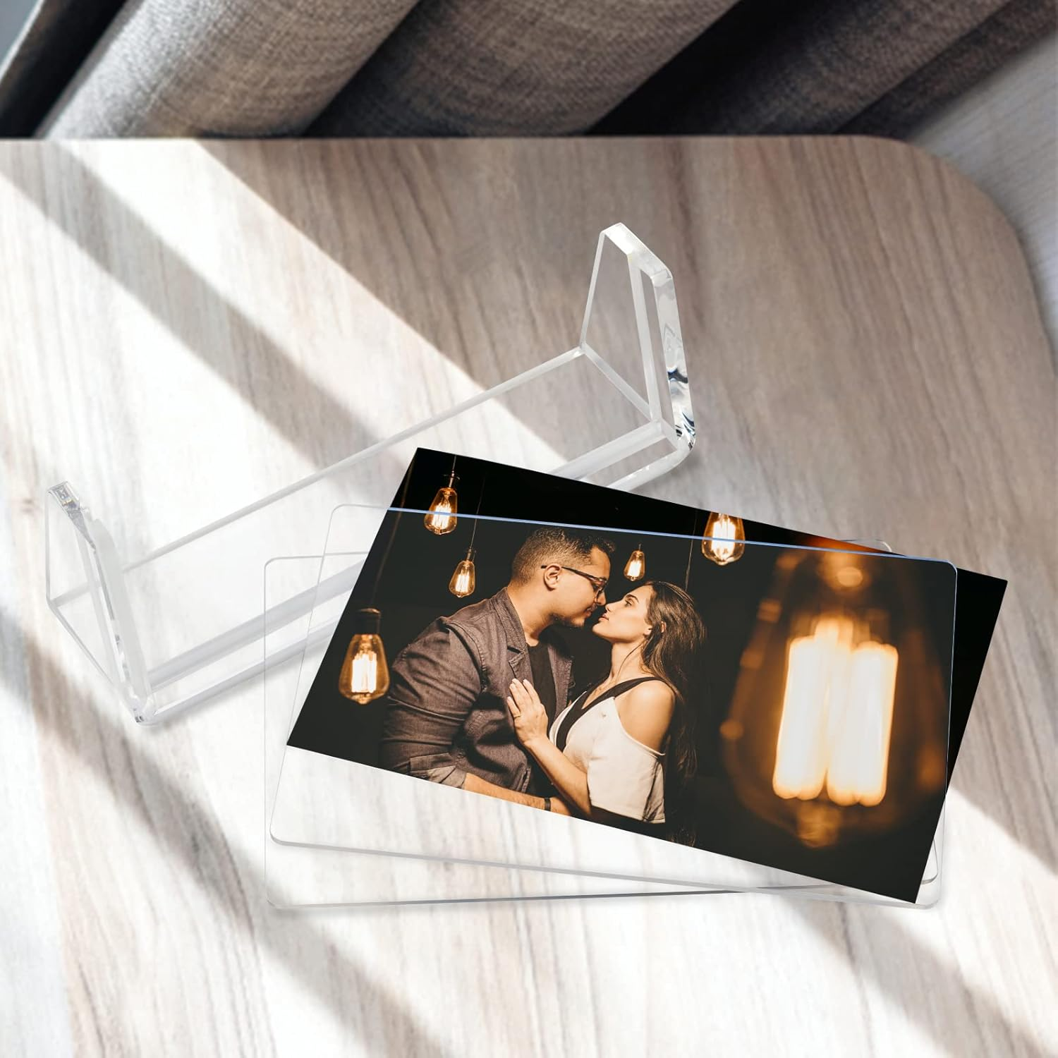 Boxalls 2 Pack Acrylic Picture Frames 6X8 with Clear Base Stand, Frameless Photo Frame for Tabletop or Desktop Display (Horizontal + Vertical) image number 5