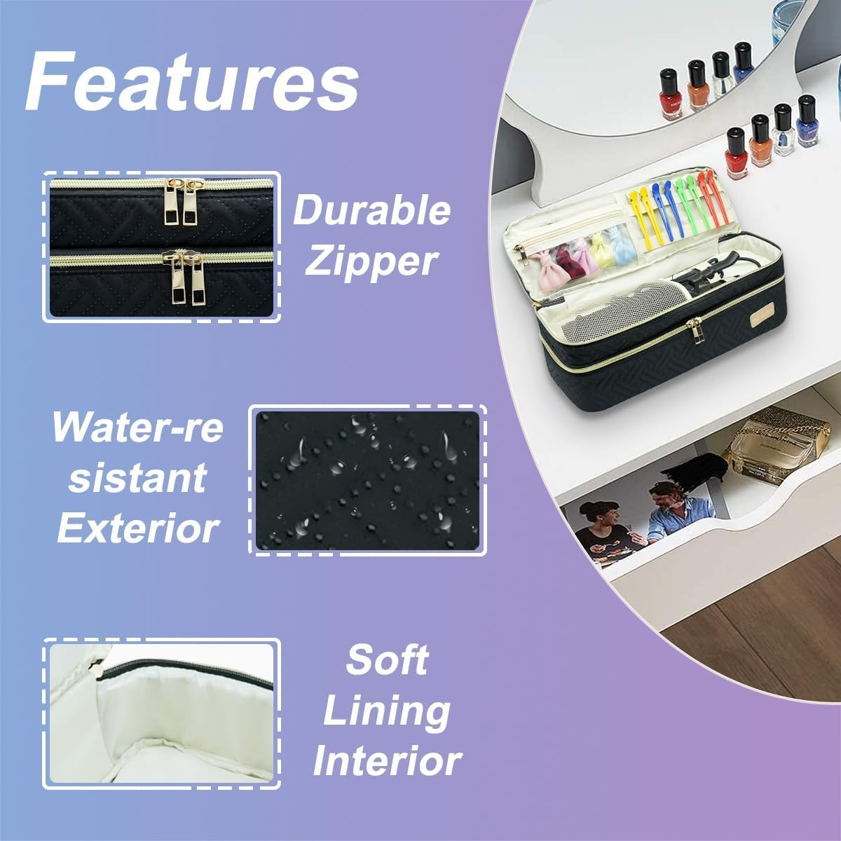 Hair Tools Travel Bag for Shark Flexstyle Carrying Case, Double Layer Hair Tools Storage Bag for Flat Curling Iron, Hair Accessories, Hair Dryer Styler Organizer (Bag Only) image number 4