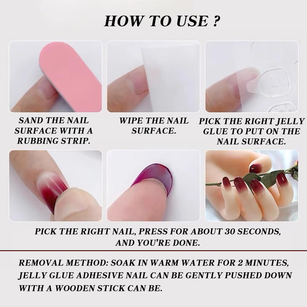 QISANKEE Short French Tip Nails - Press on Coffin Fake Nails, False Nails with Designs - Pink French Tip Artificial Stick on Nails - 24 Pcs/Set image number 5