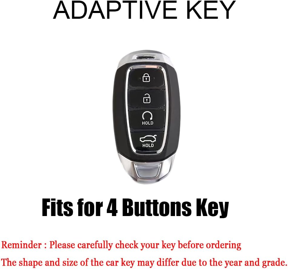 HIBEYO Key Fob Cover for 2018 2019 2020 2021 2022 Hyundai Santa Fe Venue Kona Veloster Palisade Elantra GT Accessories with Keychians Key Case Shell Soft TPU 4 Button-White - Black image number 5