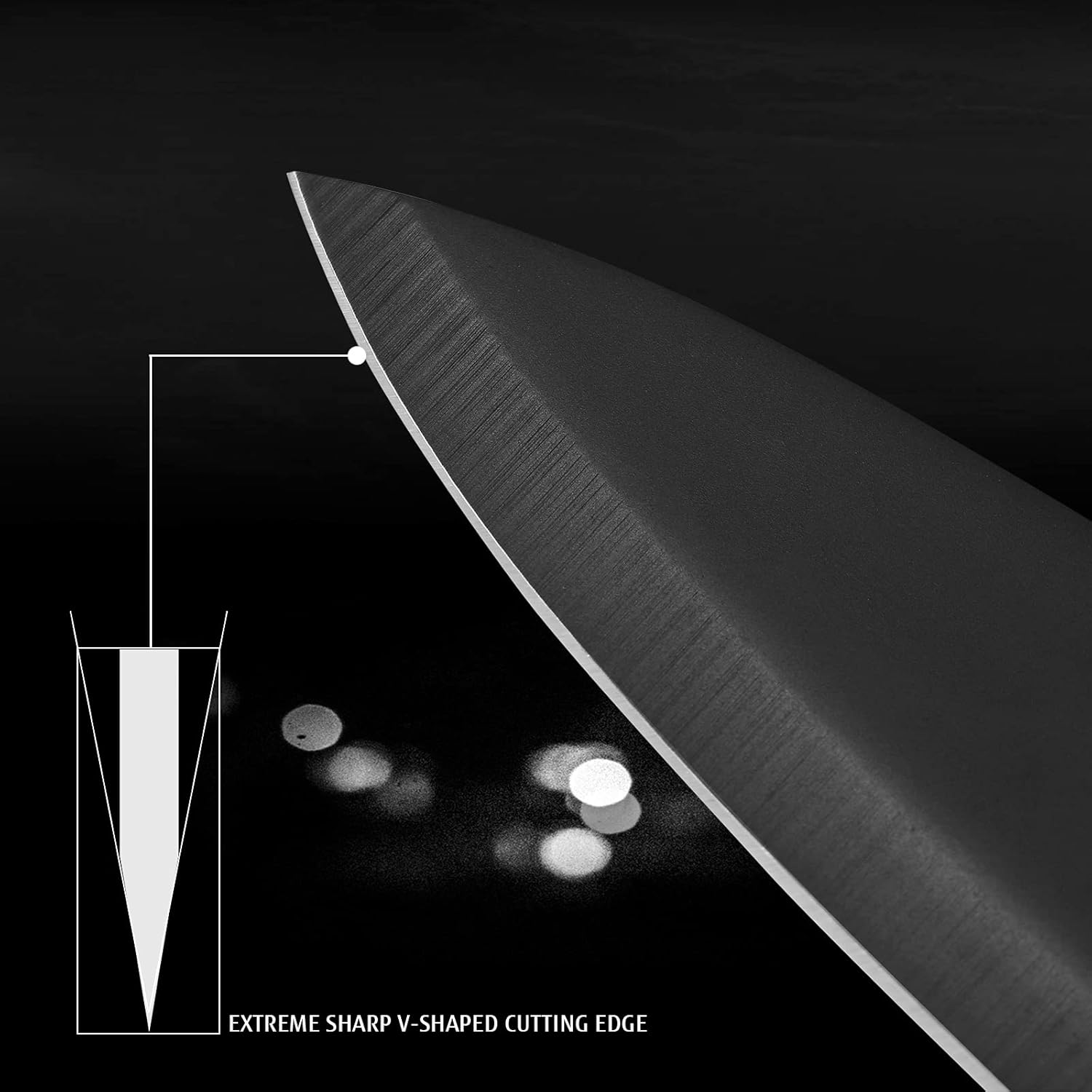 Hecef Black Oxide Knife Set of 6 with Matching Blade Protective Sheath, Black Kitchen Knife Set, Scratch Resistant & Rust Proof, Hard Stainless Steel, Non Stick Black Color Coating Blade Knives image number 2