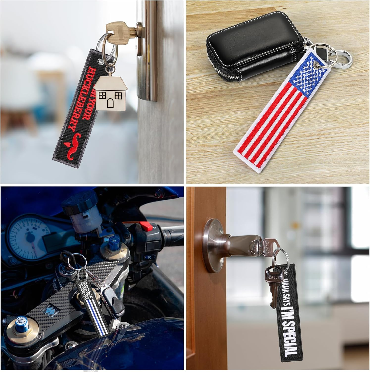 2 Pcs Embroidery Keychain Key Ring Accessories, Double Sided Motorcycles Car Key Tags for Scooters Men and Women - Canada image number 3