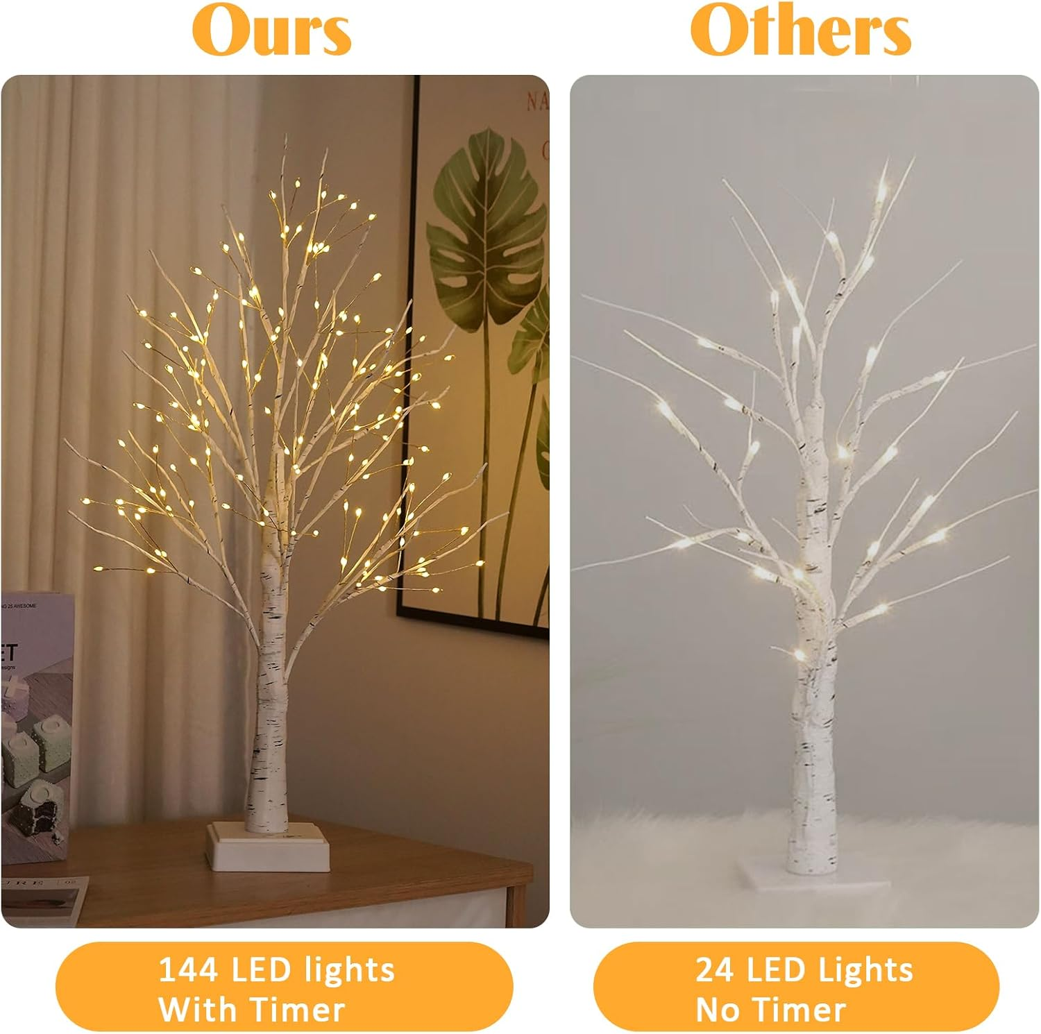 Howeifull 144 LED Light Tree with Timer, LED Birch Tree Light Warm White Adjustable Branches Bonsai Decorative Tree Lighting Indoor Decoration for Christmas, Party, Wedding, Usb/Battery Operated image number 4