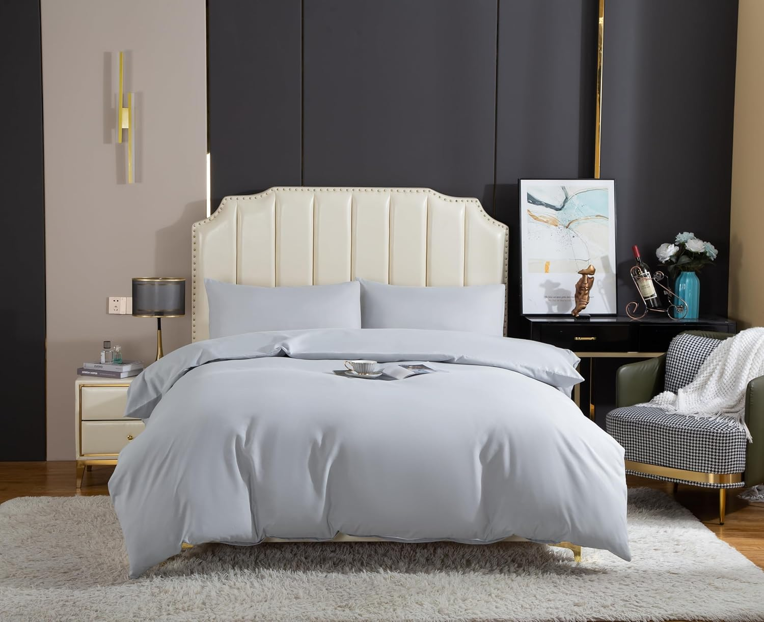 ISMATE Premium Quilt Cover Set,1800 TC Ultra Soft Bamboo Touch Microfiber Doona Cover Bedding Set in Solid Plain Color 3 Pcs Set (White, Queen)