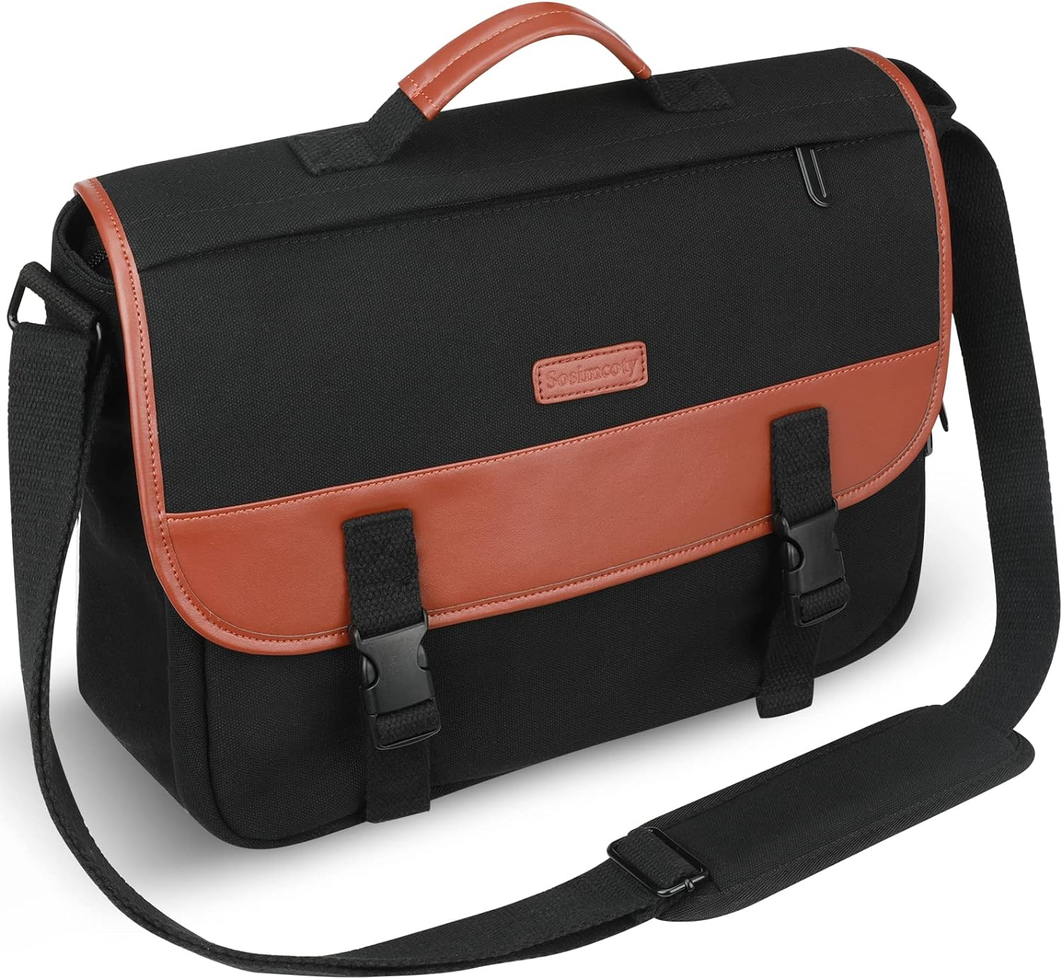 Laptop Messenger Bags, Men'S Shoulder Bag, 13-14 Inches Water Resistant Vintage Canvas Bag for School and Work, Multiple Pocket. image number 3