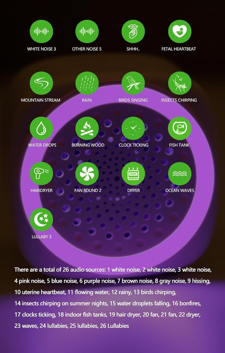 Xkey Portable White Noise Machine, Mini White Noise Sound Machine with Nursery Lamp, Mood Lighting, 7 Colors Night Light, 26 Soothing Sounds for Baby/Adult 4 Timer, Memory Function, Touch Control for Travel Camping Home and Office (Rgb-1Pack, ONE SIZE) image number 2