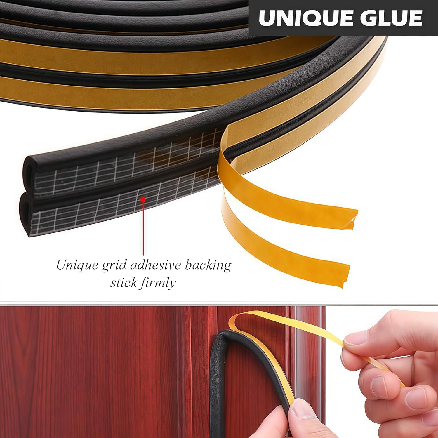 Door Weather Stripping, 40 Feet Soundproof Insulation Seal Strip for Windows with Self-Adhesive Protection Self Adhesive Foam Seal Strip,Sound Insulation D Type Weather Strips Easy Cut to Size(Black)