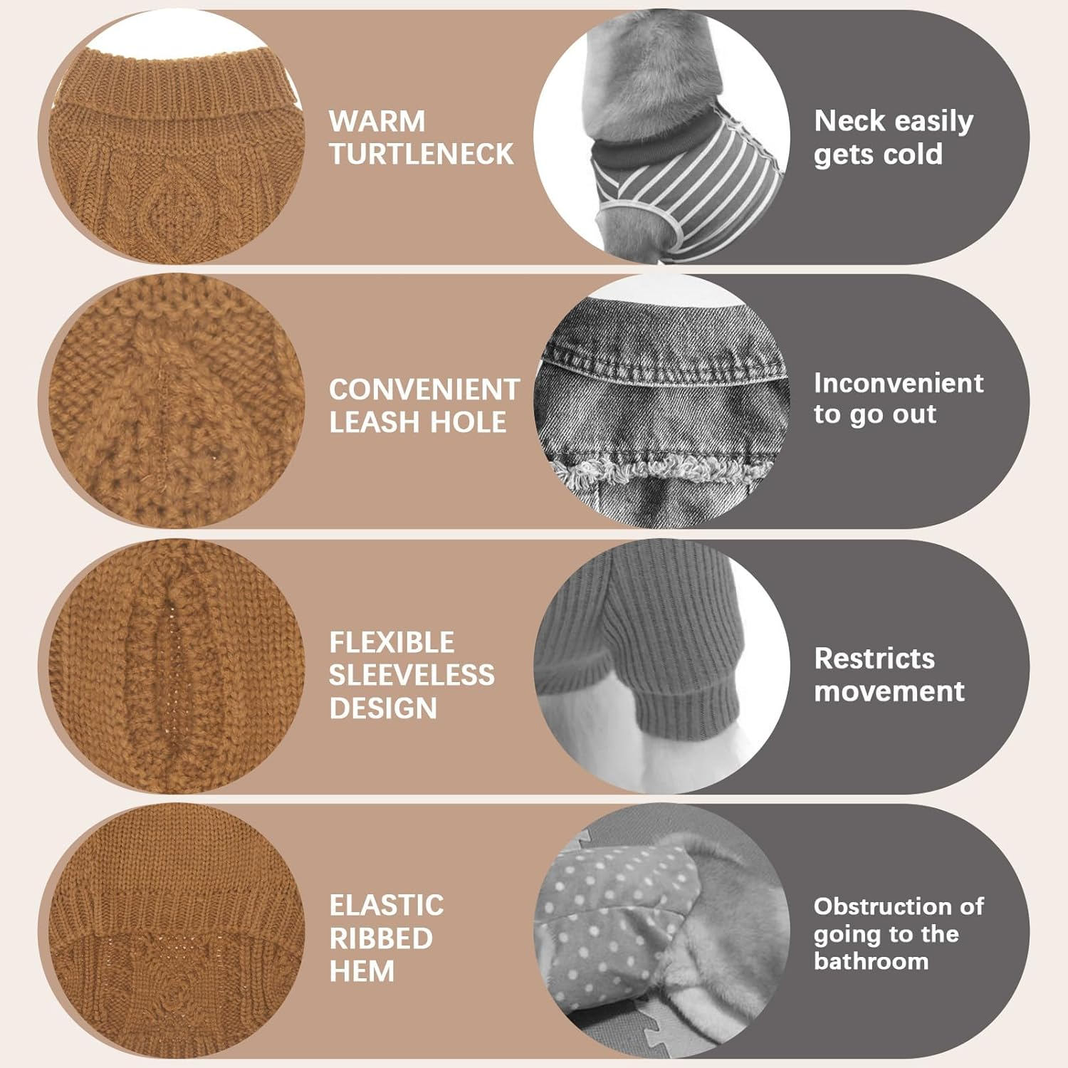 BINGPET Thermal Knitted Dog Sweater for Small Medium Large Dogs,Winter Dog Cat Coat Warm Sweartershirts Outfits,Classic Cable Knit Turtleneck Pullover Dog Jumper Coat Warm Sweartershirts image number 4