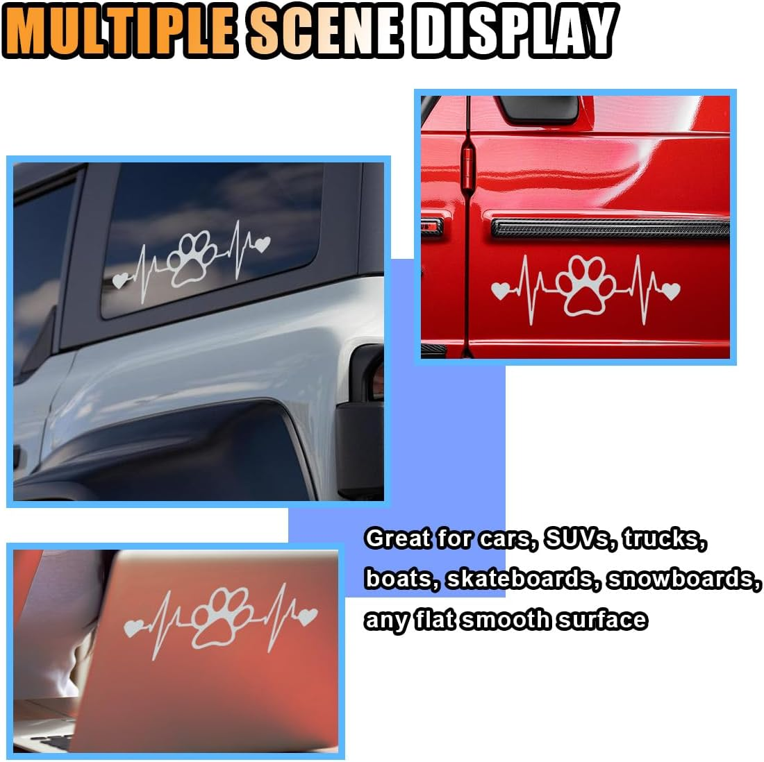 Dog Paw Heartbeat Sticker Decal, Vinyl Waterproof Sticker Decal, Cute Bumper Sticker Universal for Car Truck Van Wall Cup Tumbler Laptop