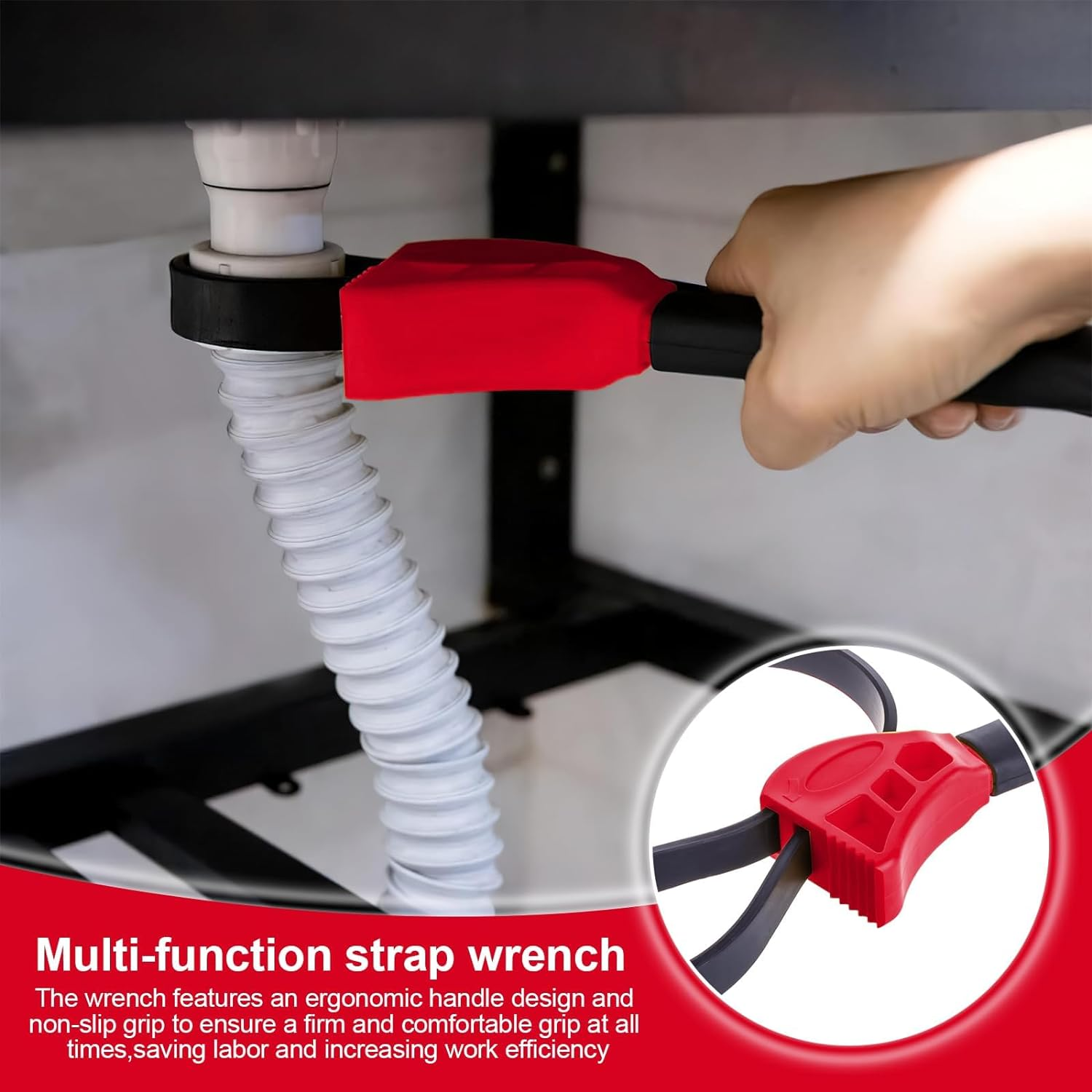 Strap Wrench Set, 2 Pcs Adjustable Rubber Strap Wrench, Oil Filter Wrench for Jar Opener, Pipe Wrench image number 4