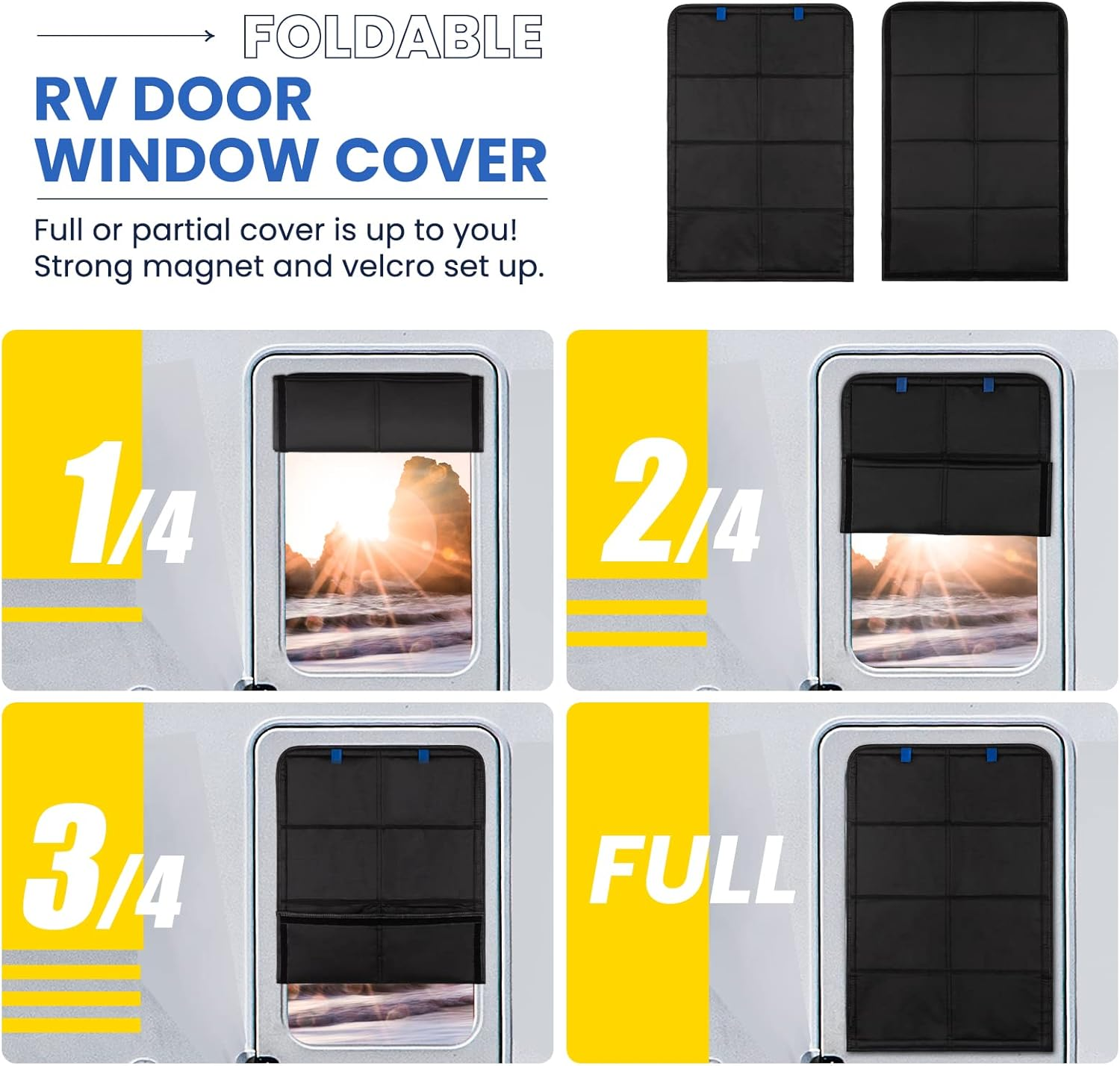 Funomo RV Door Window Shade, 27 X 18 Inch Foldable Magnet Blackout Cover, Winnebago Itasca Sunova Class a Enter Door Window Cover, UV Rays Protection Waterproof Oxford (Black) image number 4