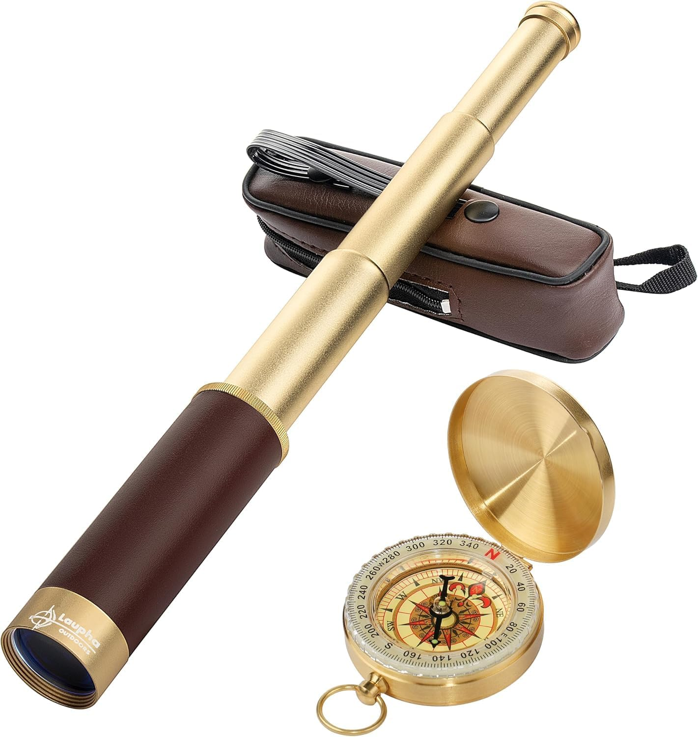 Laupha Retro Pirate Telescope Zoomable 25X30 Spyglass Portable Collapsible Handheld Telescope Vintage Monocular for Kids & Survival Gear Compass Pocket Military Compass for Camping Boating image number 3