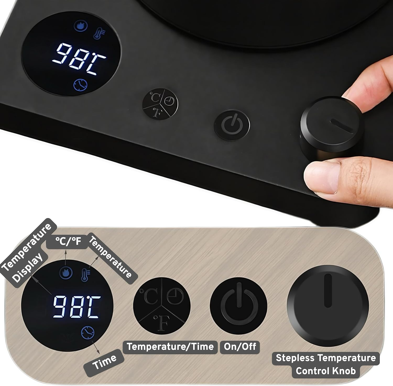 Electric Gooseneck Smart Kettle 1L - Stainless Steel Water Boiler with LED Temperature Display & Custom Heat Settings, Auto Safety Shutoff - Ideal for Brewing Coffee, Tea and Family Use image number 3