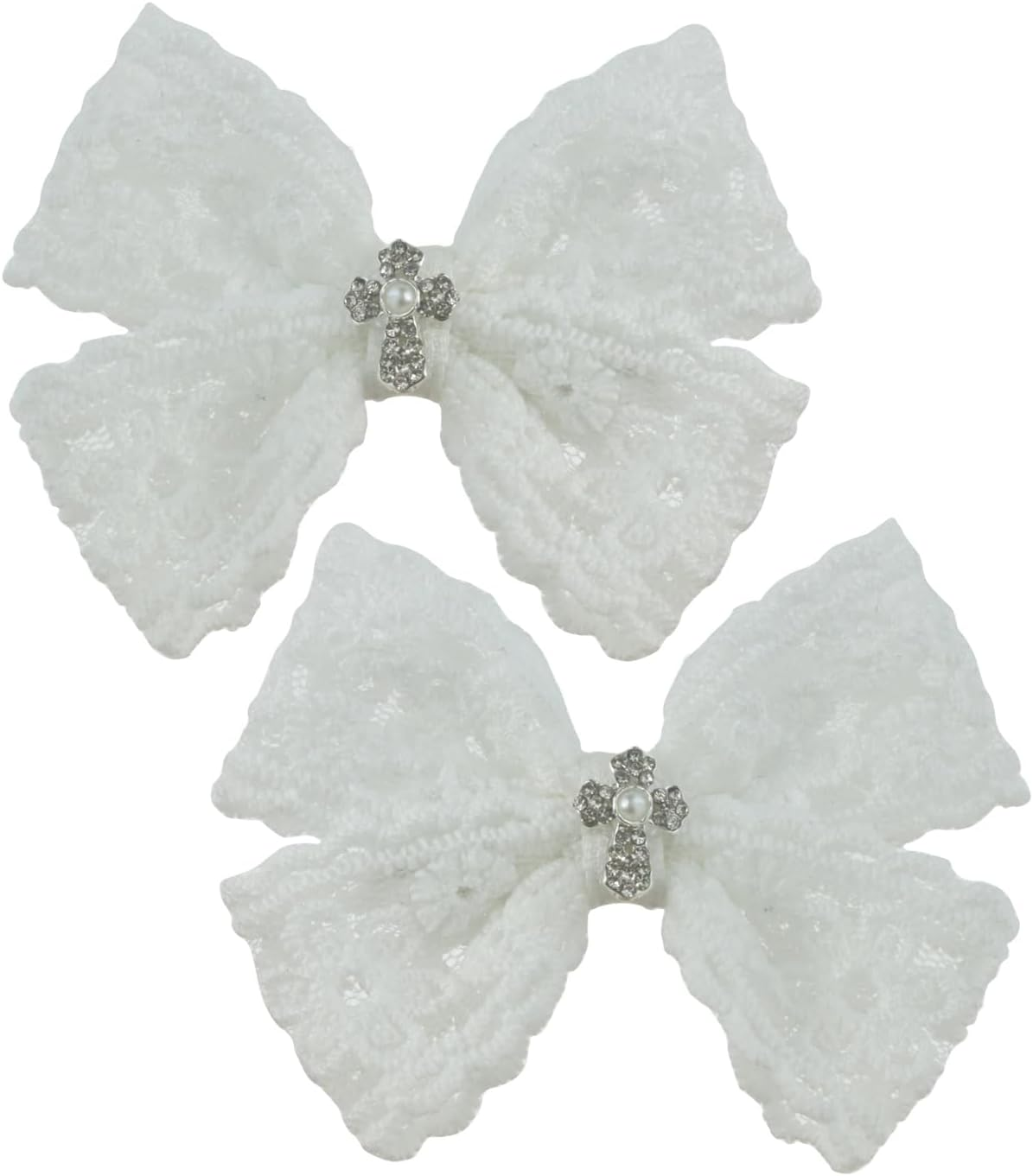 Baptism off White Satin 1.7 Inches Mini Bows with Delicate Cross Small 1.4 Inches Alligator Clip