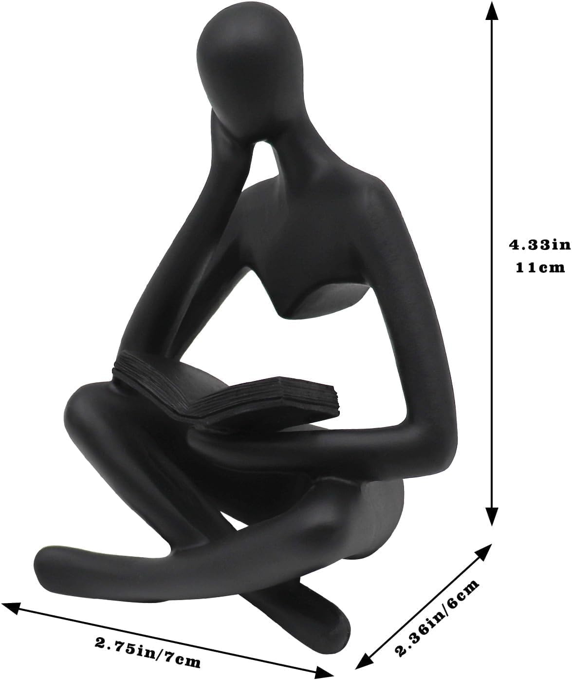 Thinker Statue Decor Abstract Reading Women Bookshelf Figurines Modern Coffee Table Sculpture Decor for Living Room Bedroom Home Library Shelves Office (Black-Right) - Black-Right image number 6