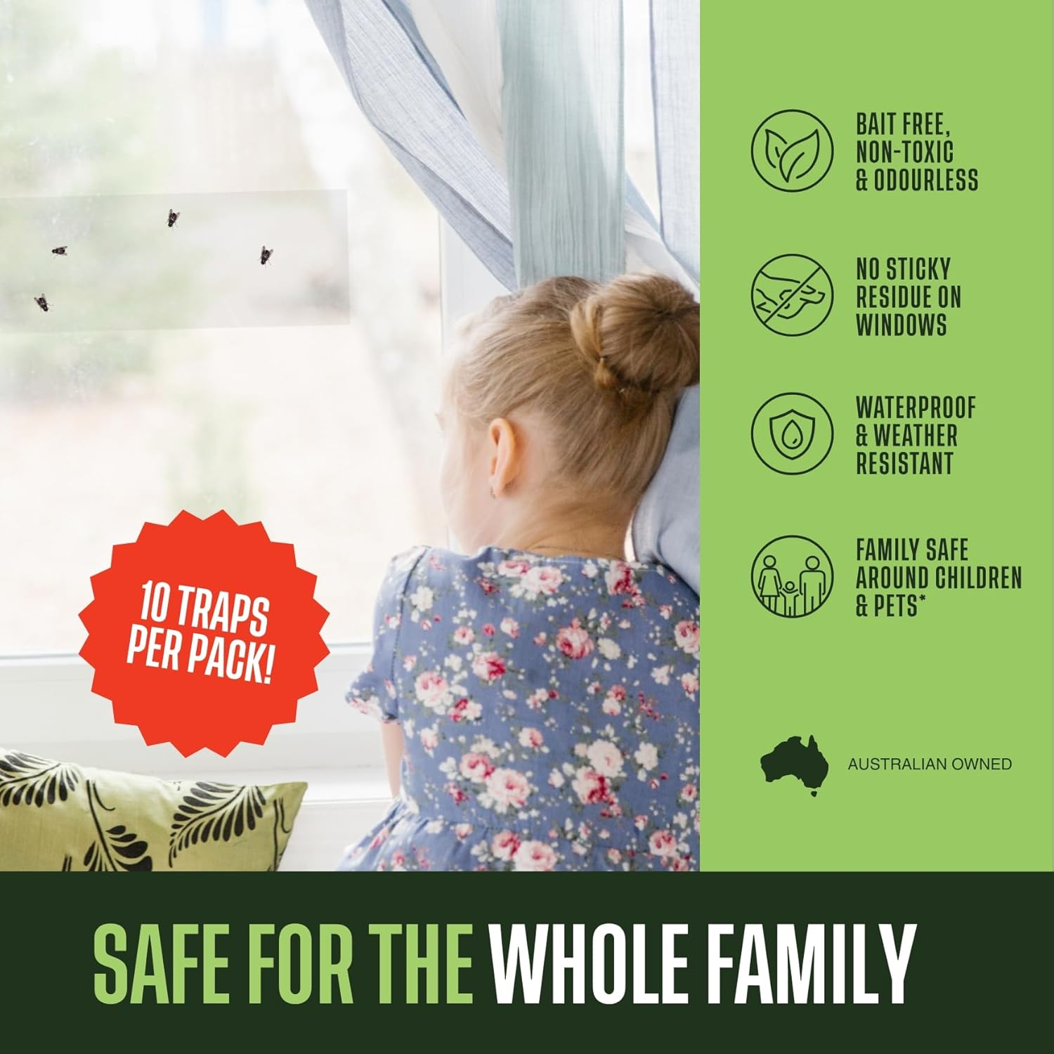 Fly Traps Stickers for Indoor Window, 10 Pack, Traps All Common Flying Insects, Eco Friendly, Poison Free Ready to Use, Bait Free, Non-Toxic & Odourless, No Sticky Residue on Windows, Waterproof image number 5