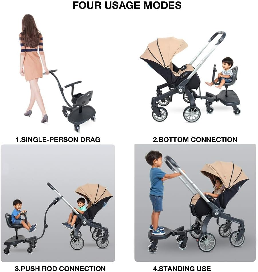 ABDULWEN Buggy Board,Universal 2-In-1 Stroller Board,Child Rider Stroller Attachment with Saddle Seat and Standing Platform,Baby Stroller Connectors,Quick and Easy to Use, Safety Design Upgrade (Newer Models) image number 2