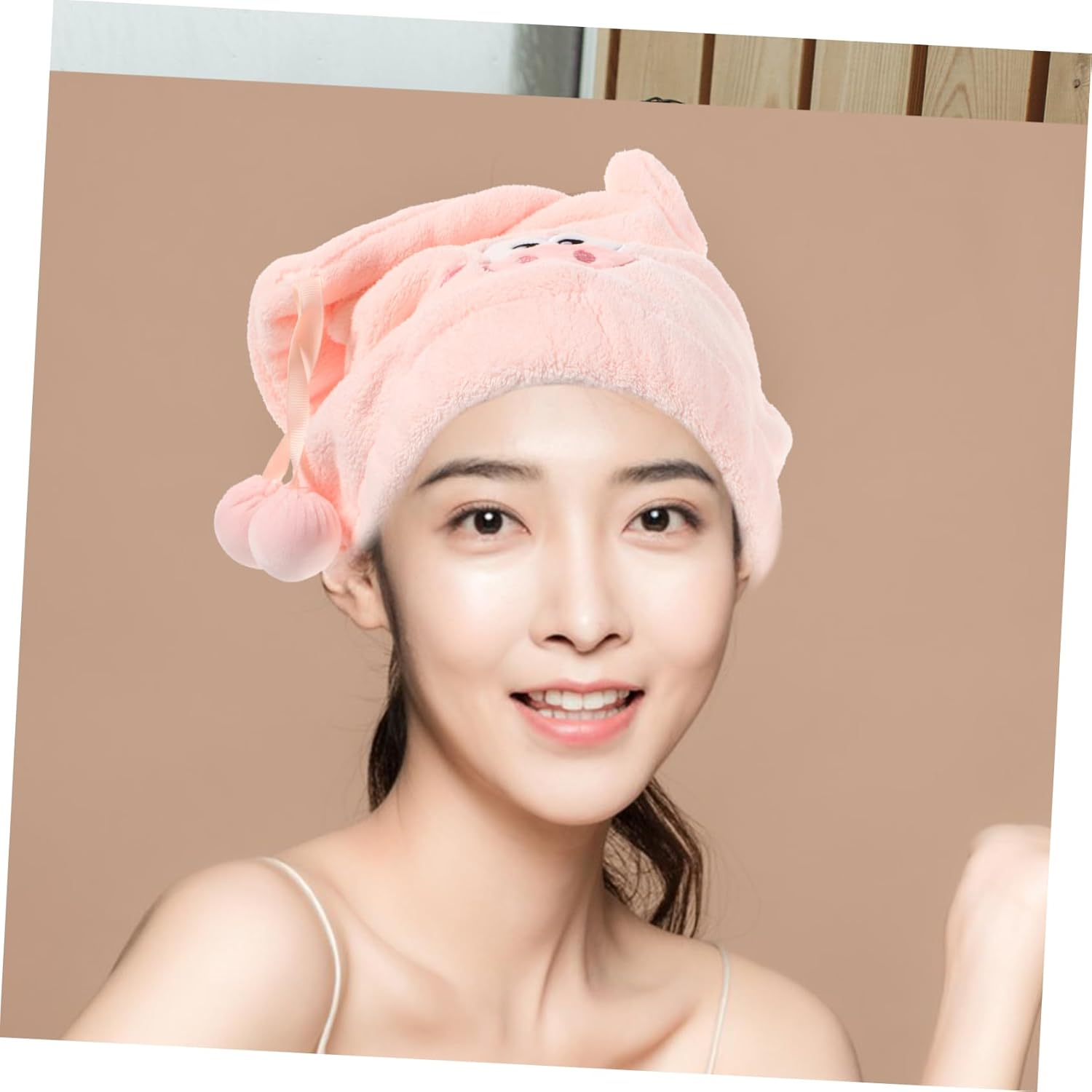 Cute Cartoon Pig Coral Fleece Hair Drying Cap for Women Thick Quick Dry Shower Cap Absorbent Hair Wrap for Wet for Home and Travel